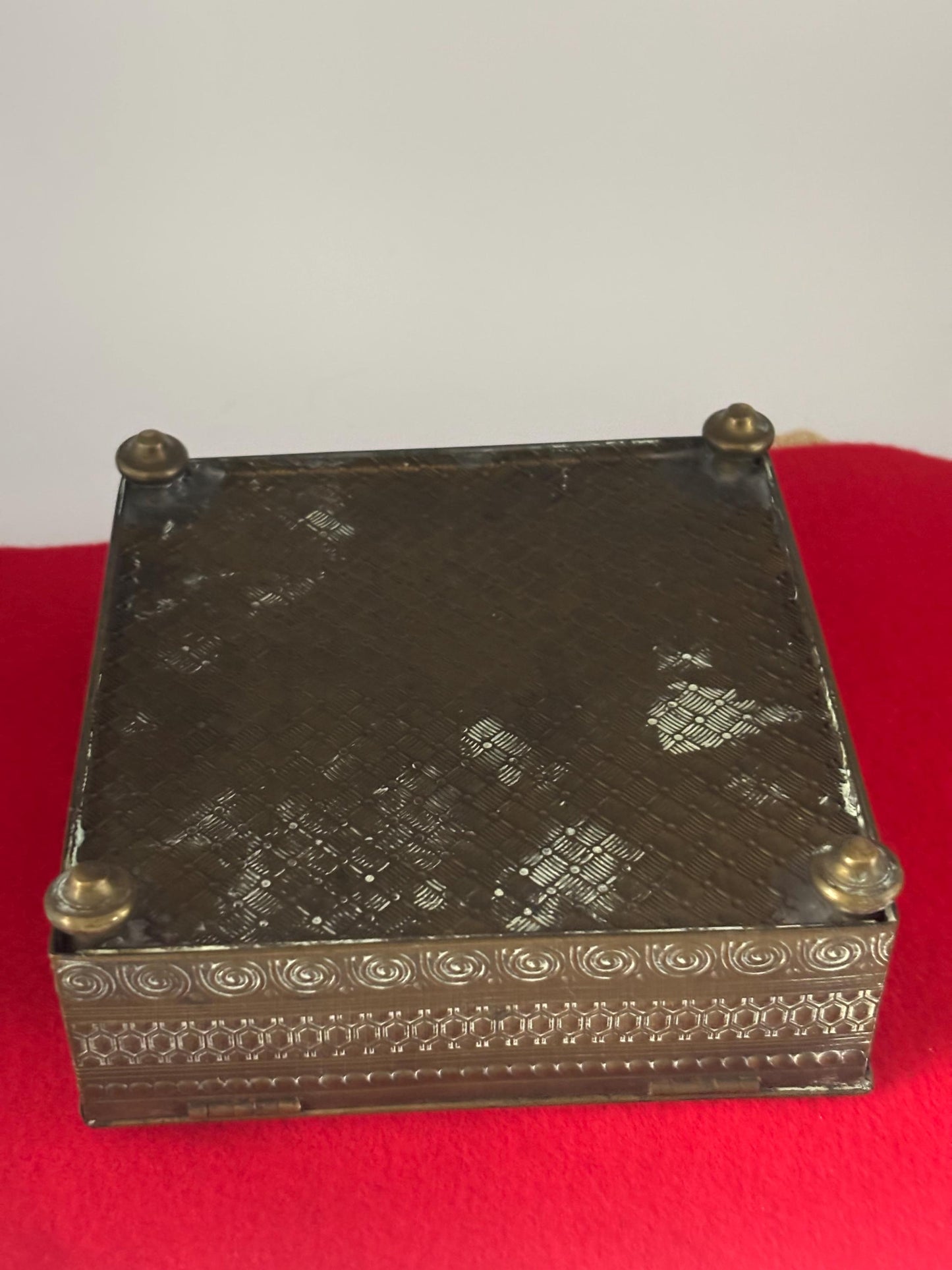 Antique Brass Napoleon Embossed Trinket Box, Poker Chip Container