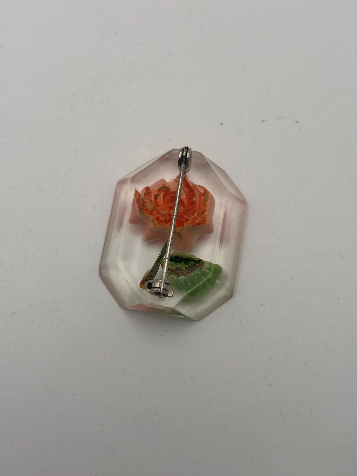 Reverse Rose Carved Lucite Rose Brooch Pin