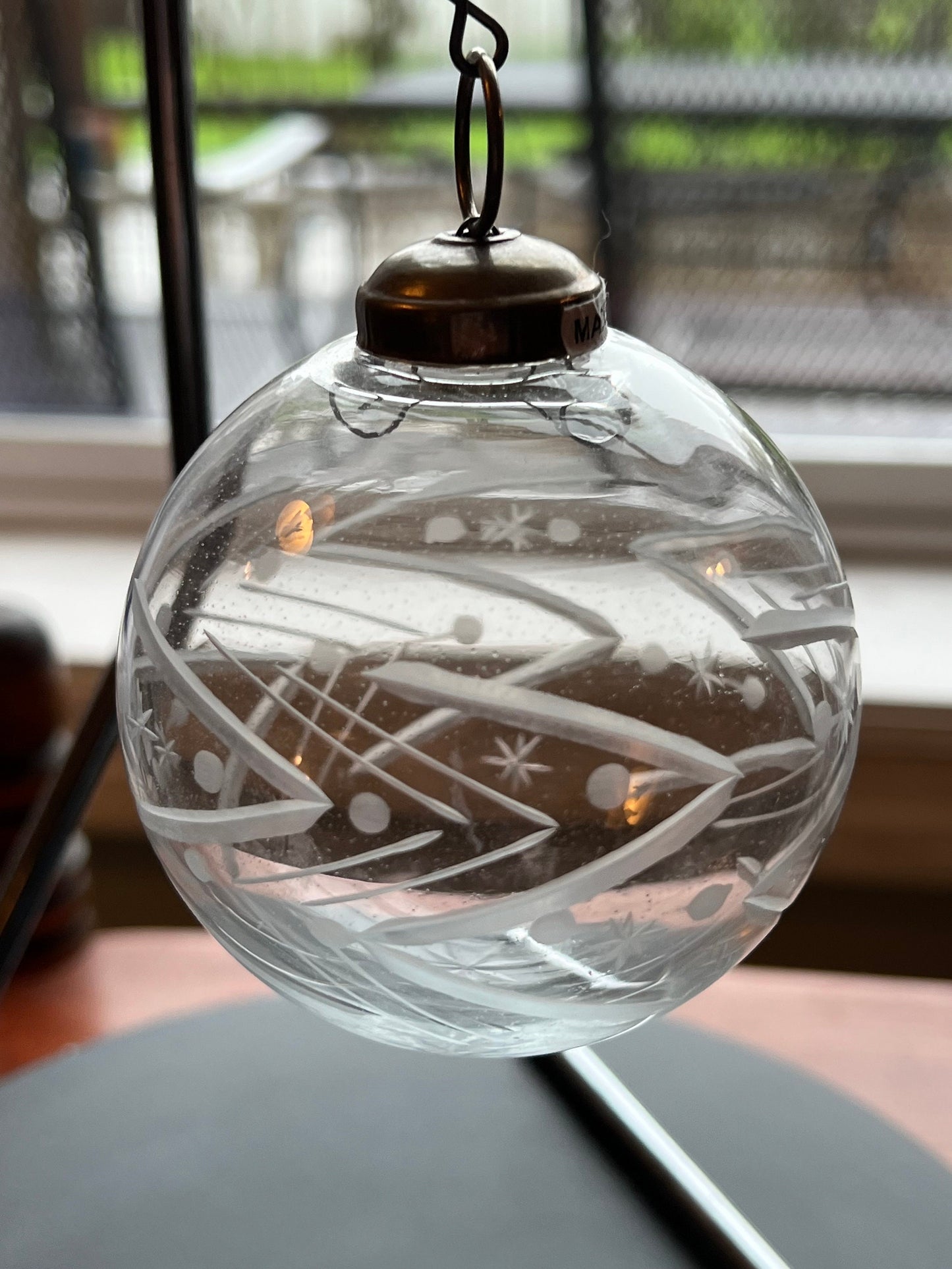 Vintage Etched Glass Christmas Ornament: Star of David, Made in India