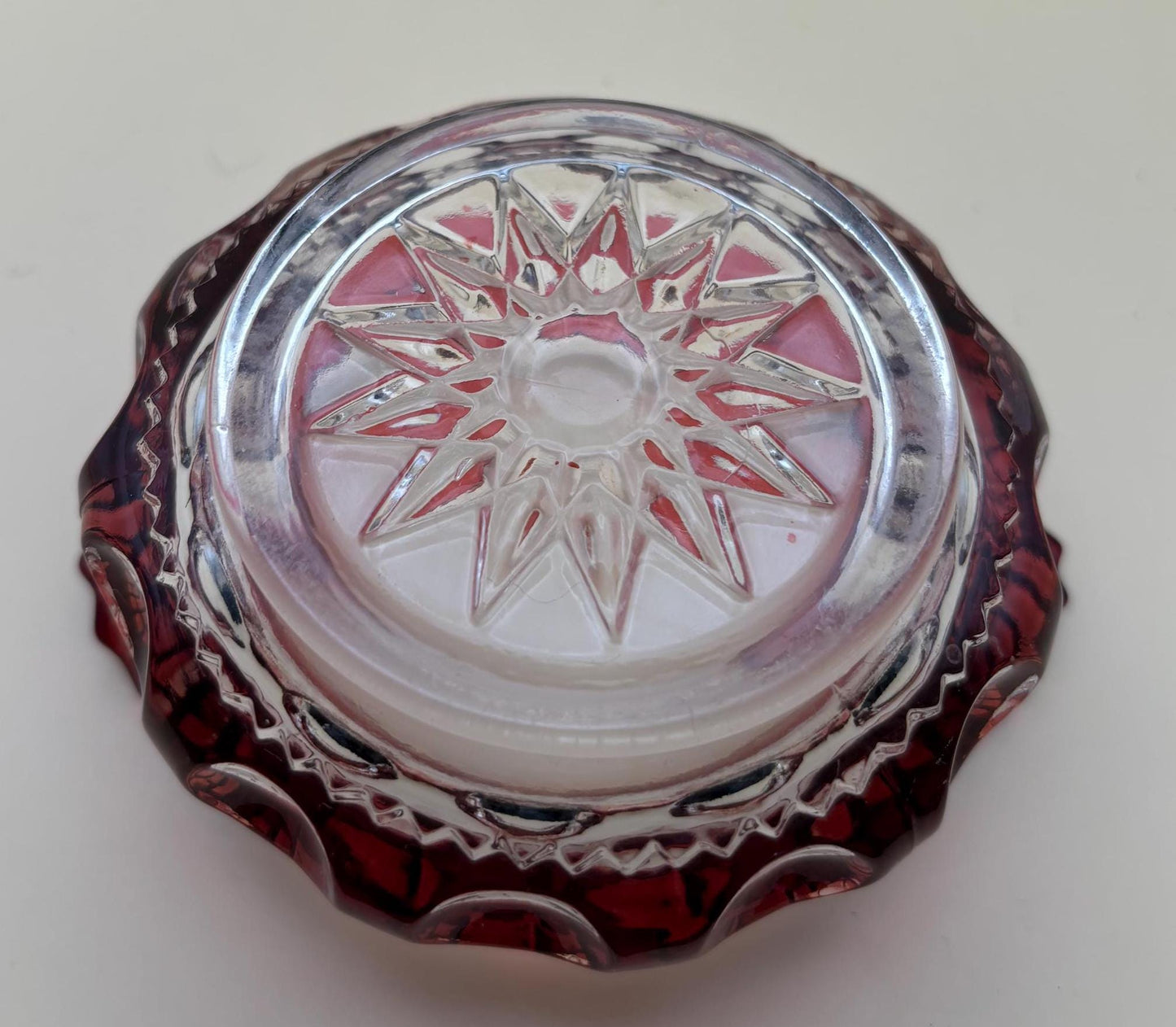Antique Kings Crown Glass Bohemian Cranberry Cut Ruby Bowl or Spooner Lover Antiques and Vintage