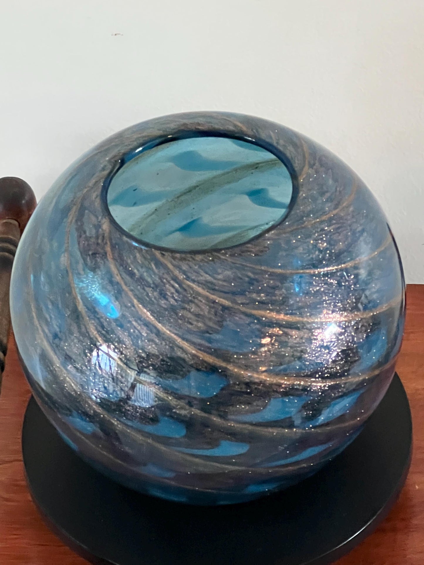 Vintage Murano Blue Glass Vase: Fratelli Toso Style, Aventurine Bronze