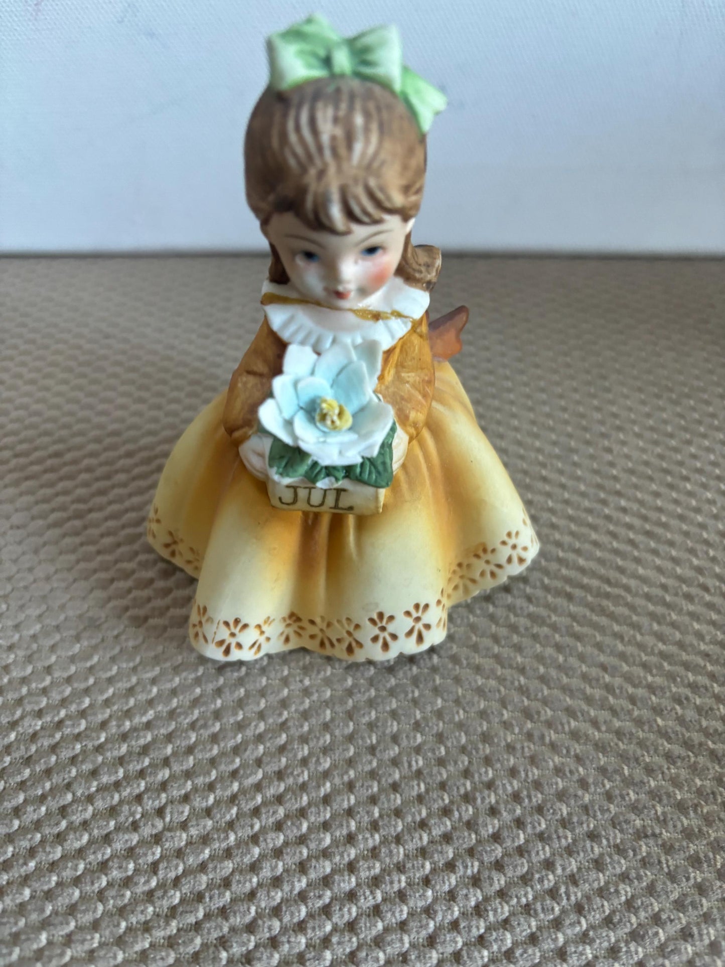 Vintage Lefton July Birthday Girl Porcelaine Hand Painted Figurine Yellow Dress KW7227 Japanese Lover Antiques and Vintage
