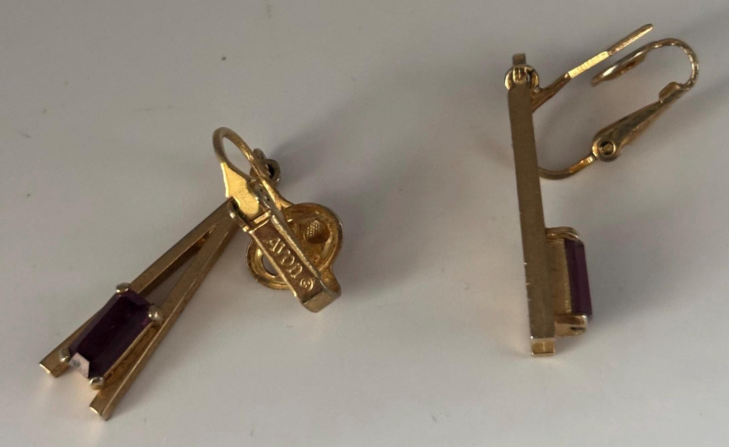 Vintage Avon Amethyst Stone & Gold Earrings Lover Antiques and Vintage