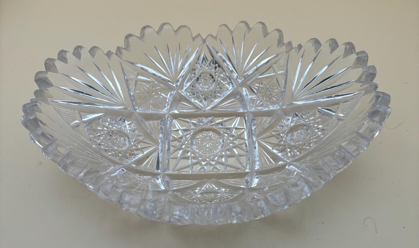 Antique American Brilliant Sawtooth Glass Candy Dish Crystal Glass Trinket Glass Nut Container Lover Antiques and Vintage