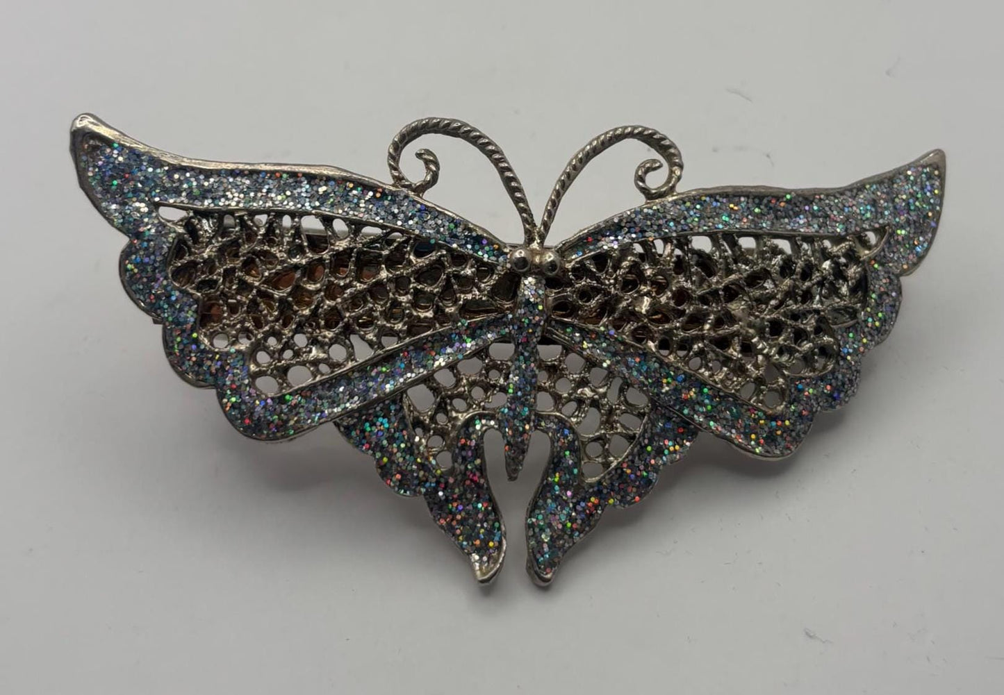 Elegant Butterfly Hair Clip, Butterfly Barrette Circa 1940's, French Silver Glass Stones