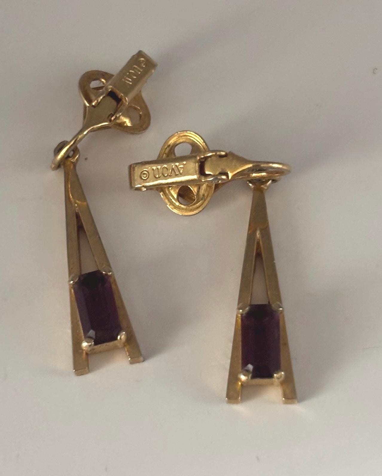 Vintage Avon Amethyst Stone & Gold Earrings Lover Antiques and Vintage
