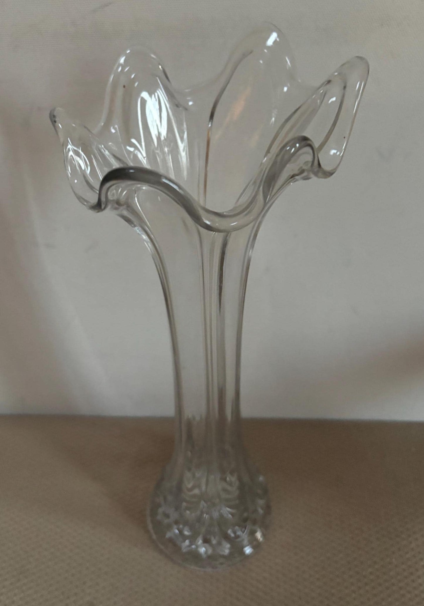 Vintage Ruffled Glass Clear Vase Large Swung Vase Lover Antiques and Vintage