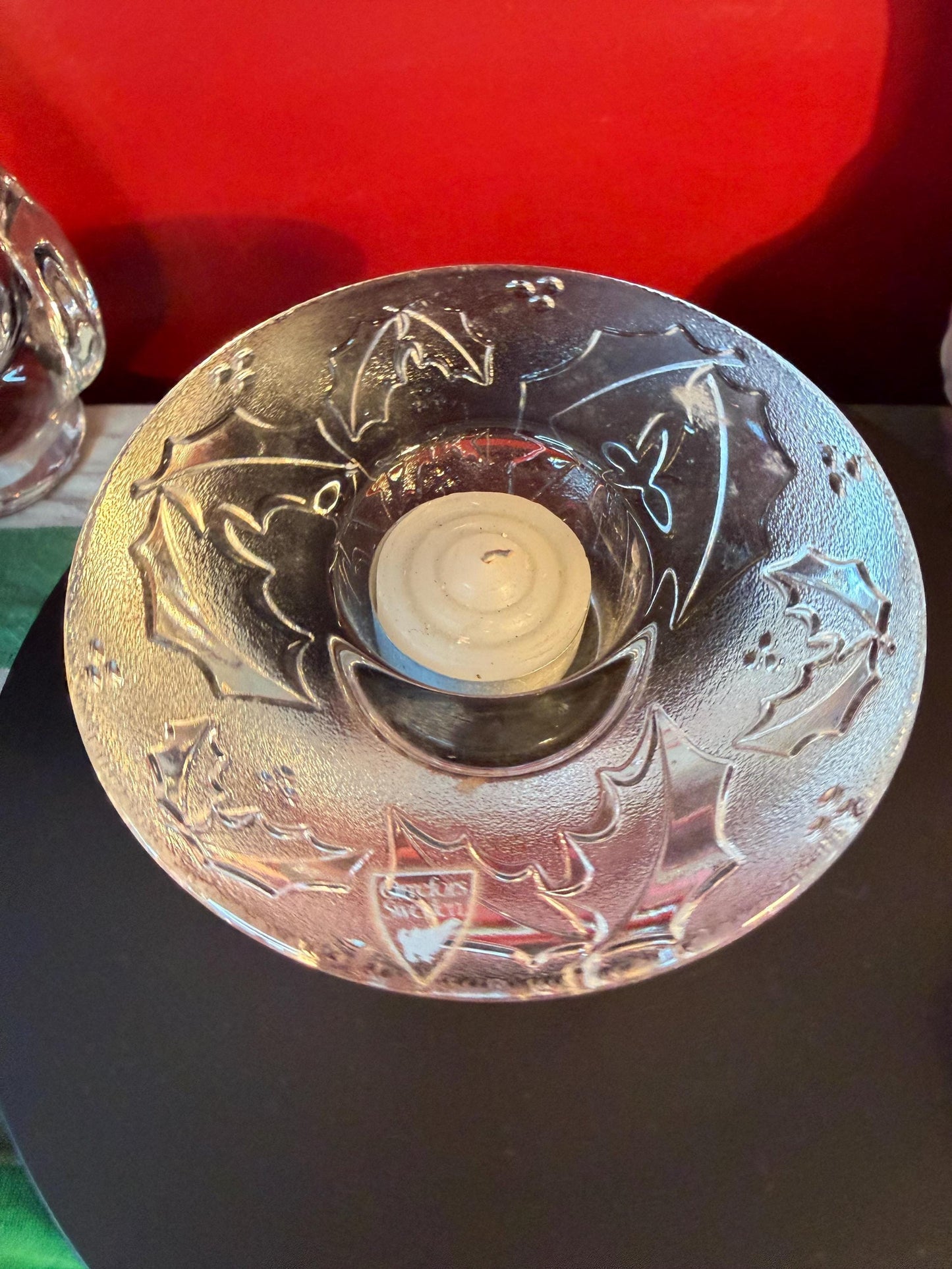 Vintage Glass Votive Candle Holder 5 Inch Wide 2 Inch High Embossed Design