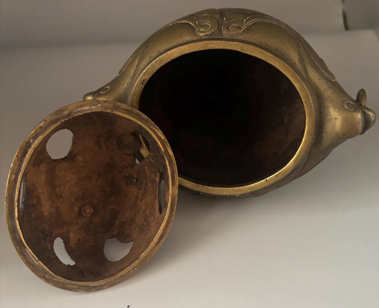 Antique Bronze Chinese Censer Incense Burner Bowl with Lid Koro with Foo Dog Lover Antiques and Vintage