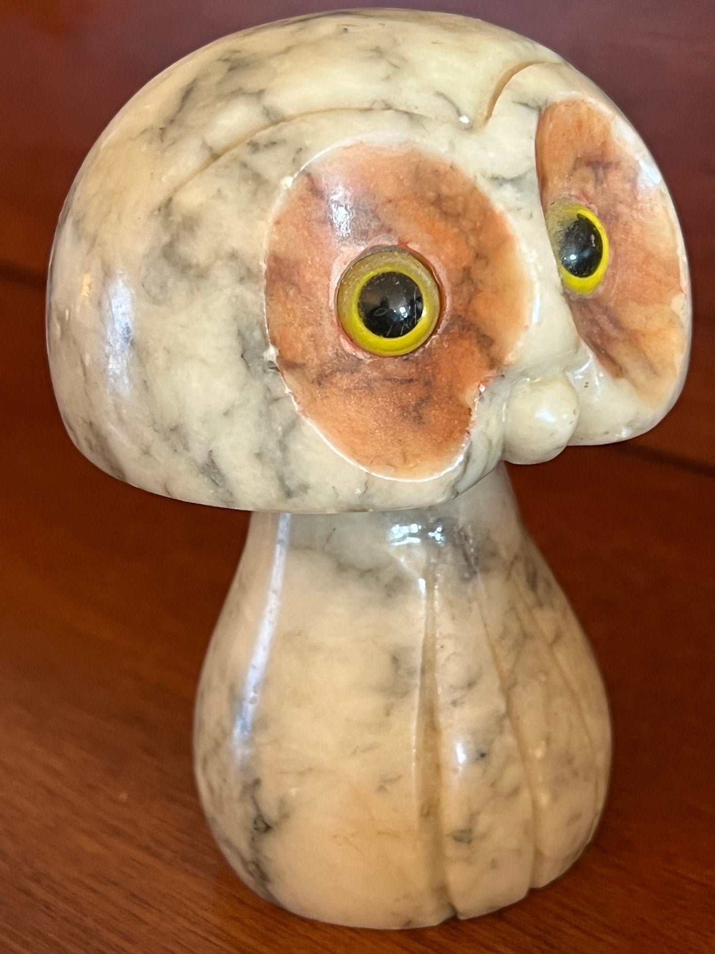 Vintage Alabaster Stone Owl Mushroom - Made in Italy