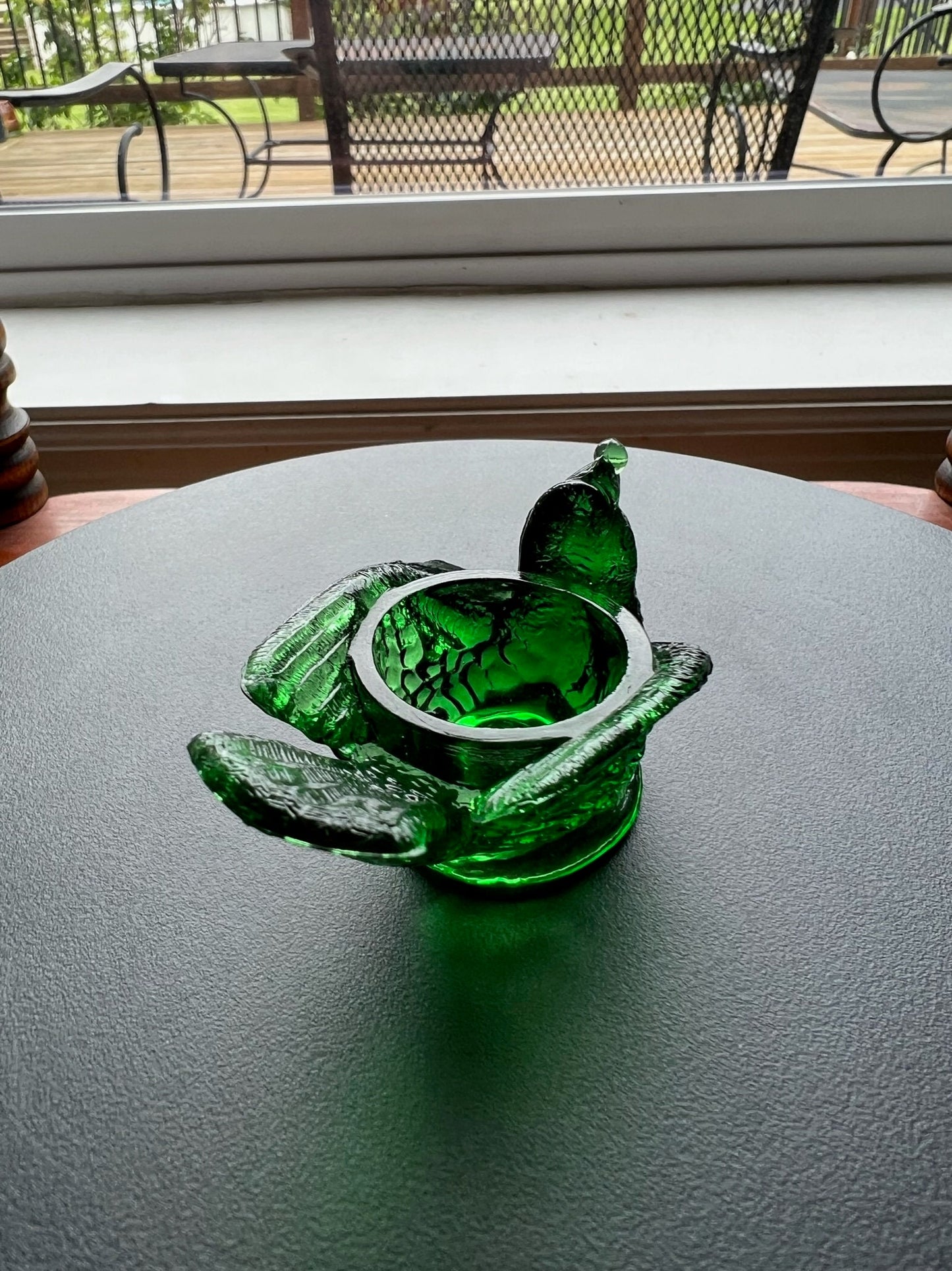 Vintage Green Degenhart Art Glass Rooster Salt Cellar Dish