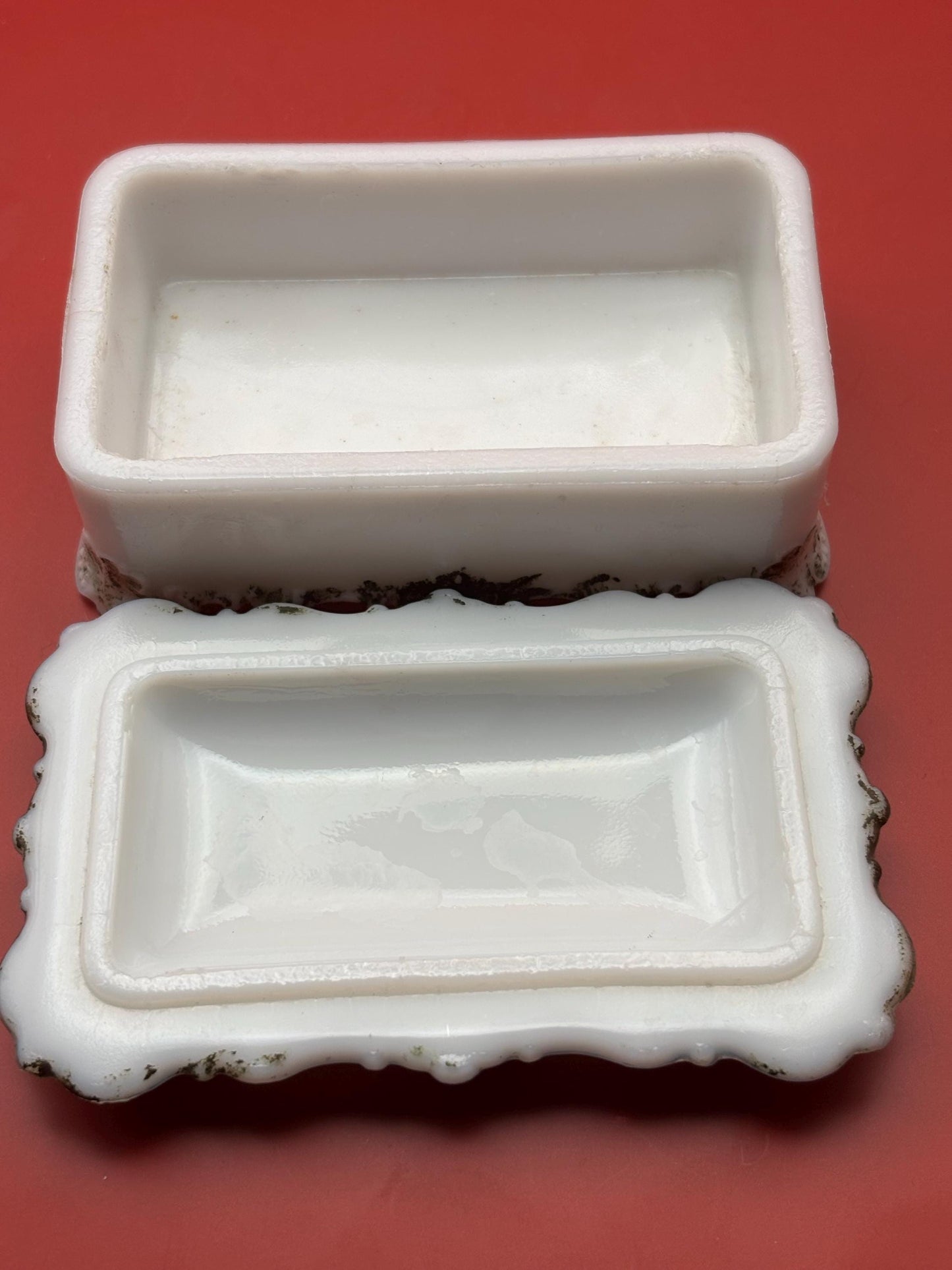 Antique Victorian Milk Glass Trinket Box by Dithridge & Company Circa 1800's