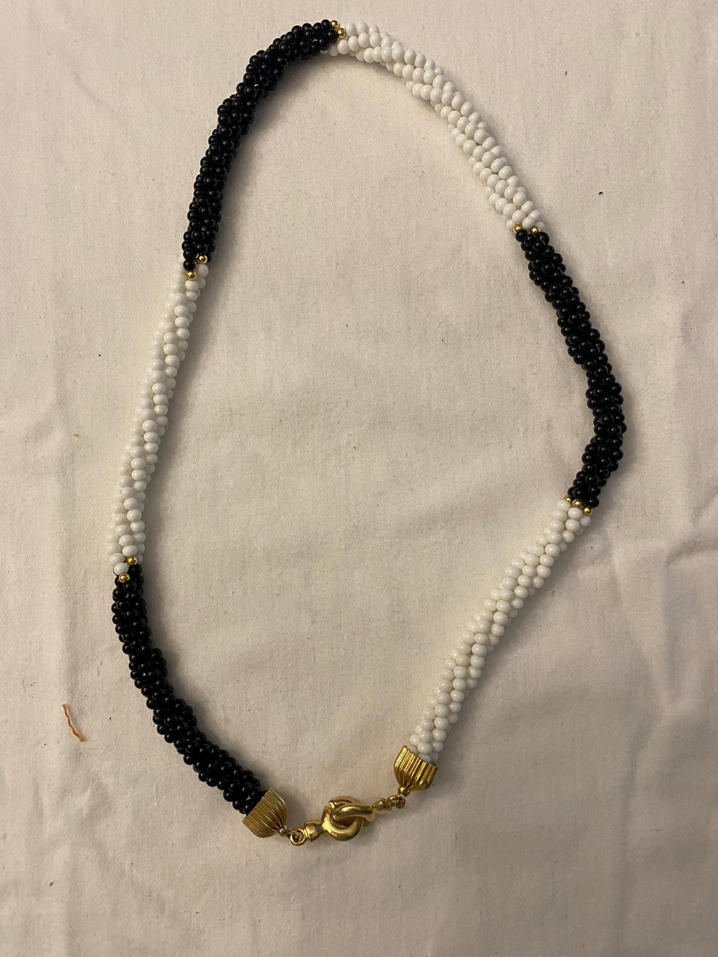 Vintage Black & White Micro Bead Twisted Strand Necklace with Gold Accents Unique Gifts Galore at Lover Antiques and Vintage