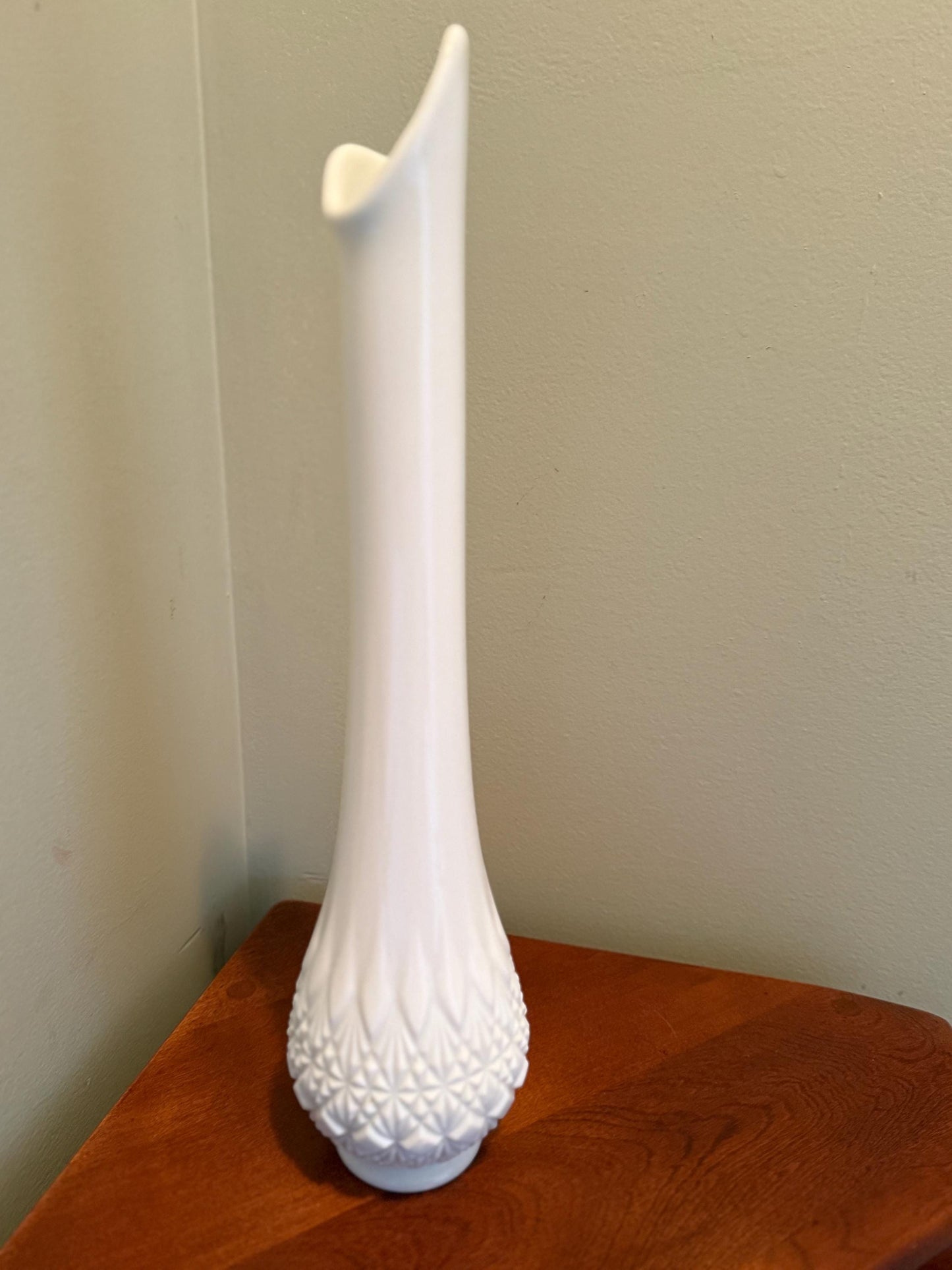 Vintage Fenton Milk Glass White Swung Vase Olde Virginia Glass OVG Glass Art Lover Antiques and Vintage