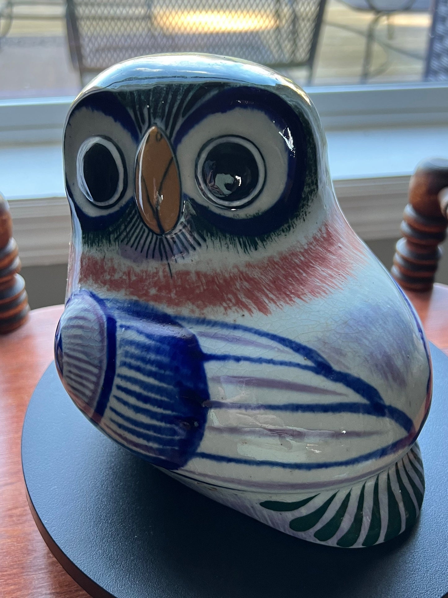 Vintage Tonala Mexican Pottery Owl - ERandi Signed Folk Art