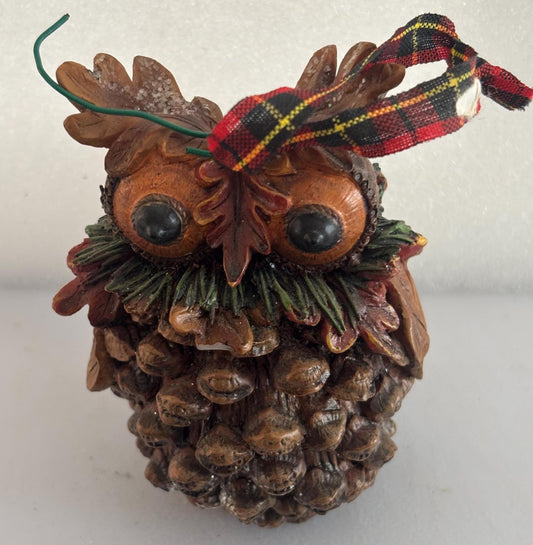 Vintage Great Horned Owl Pinecone Bark Ornament Gift For Her Lover Antiques and Vintage