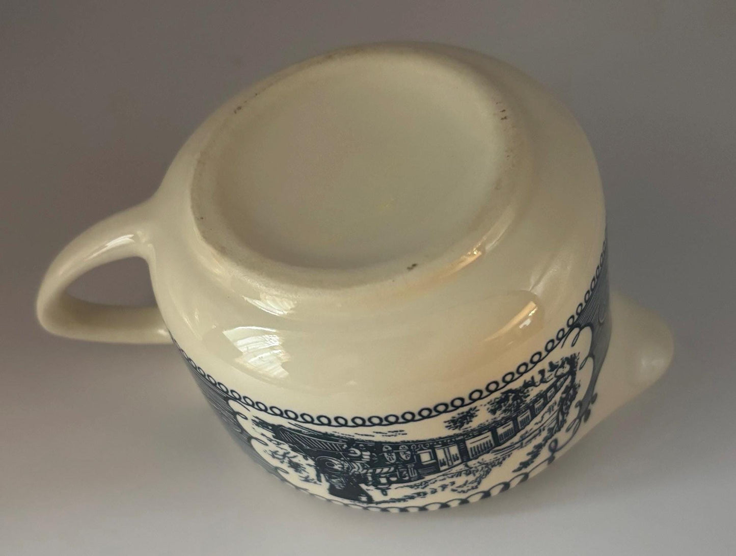 Vintage Currier & Ives Blue and White Creamer Mini Pitcher Lover Antiques and Vintage