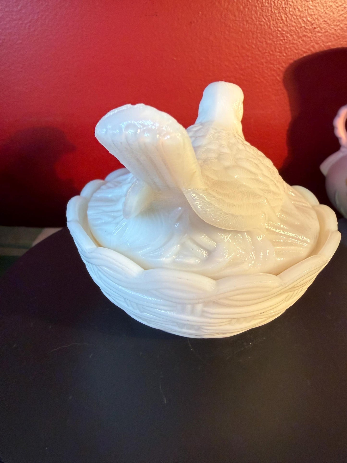 Vintage Hen on Nest Milk Glass Covered Dish White Collectible Animal Figurine