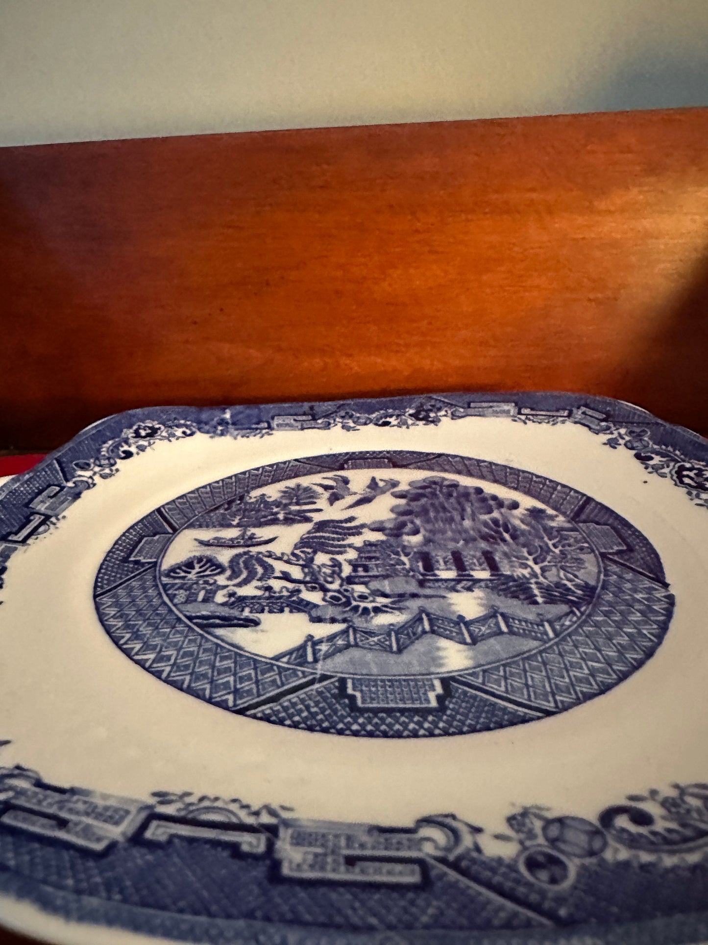Antique Royal Staffordshire Blue Willow Square Cake Plate