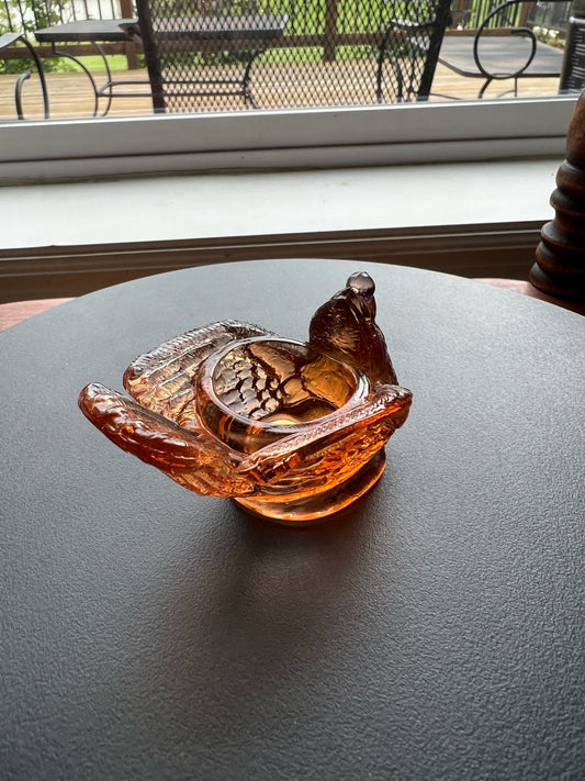 Vintage Amber Degenhart Art Glass Rooster Salt Cellar Dish
