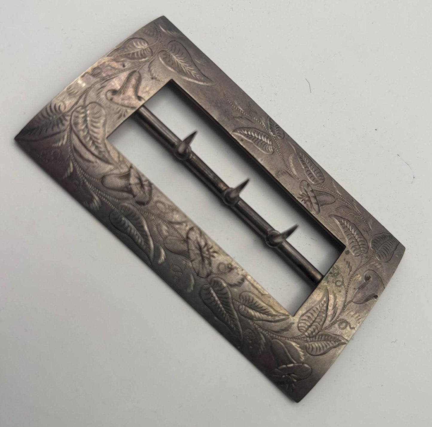 Antique Sterling Silver Belt Buckle Sash, Engraved Flowers Floral