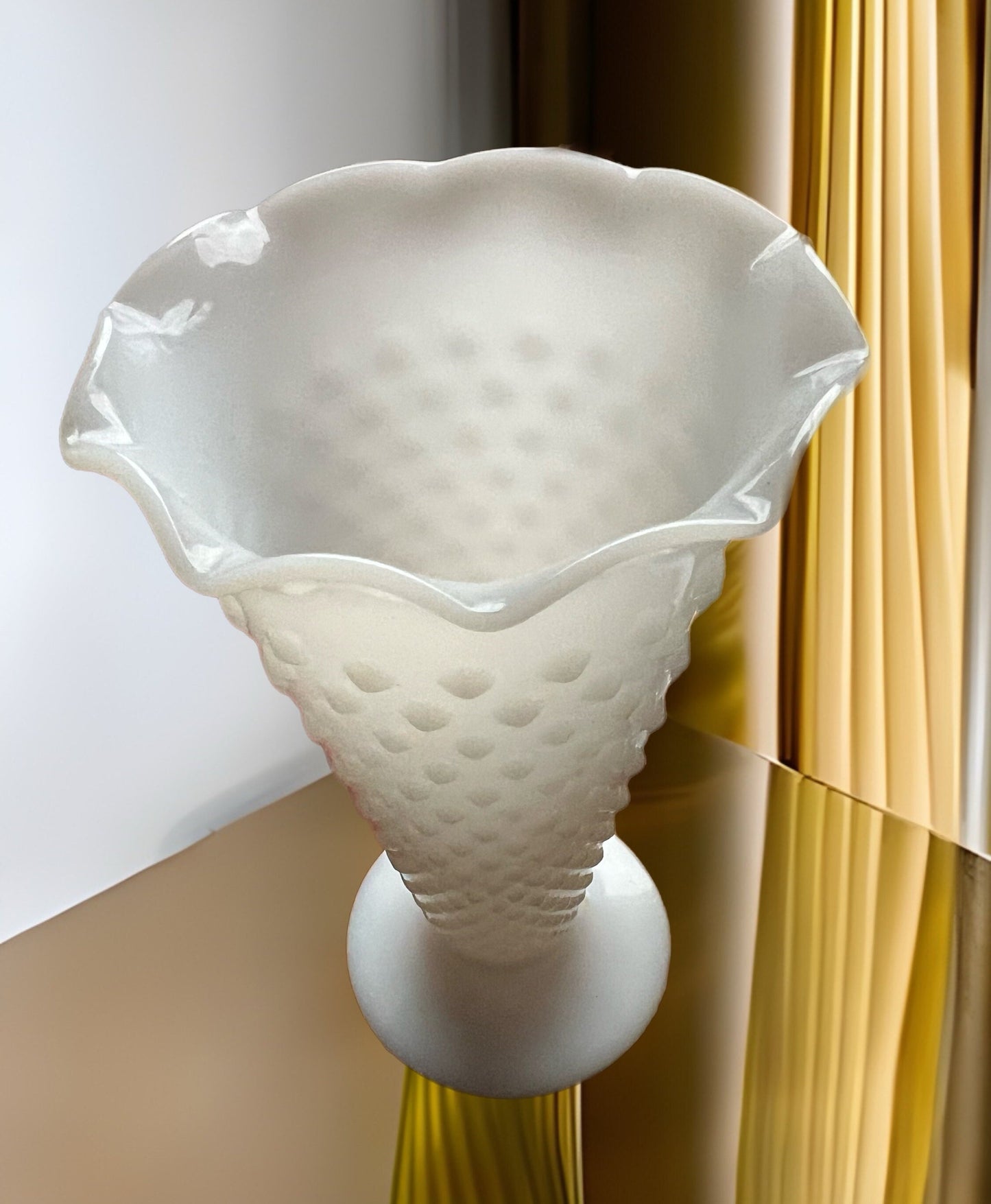 Vintage Hobnail White Ruffled Vase, Pair of White Milk Glass Vases, Lover Antiques and Vintage