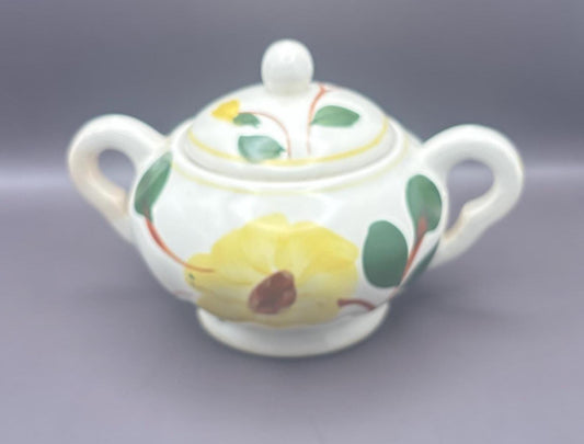 Blue Ridge Pottery Sugar Bowl with Lid, Yellow Nocturne Ridge Daisy Floral, Southern Potteries, Lover Antiques and Vintage