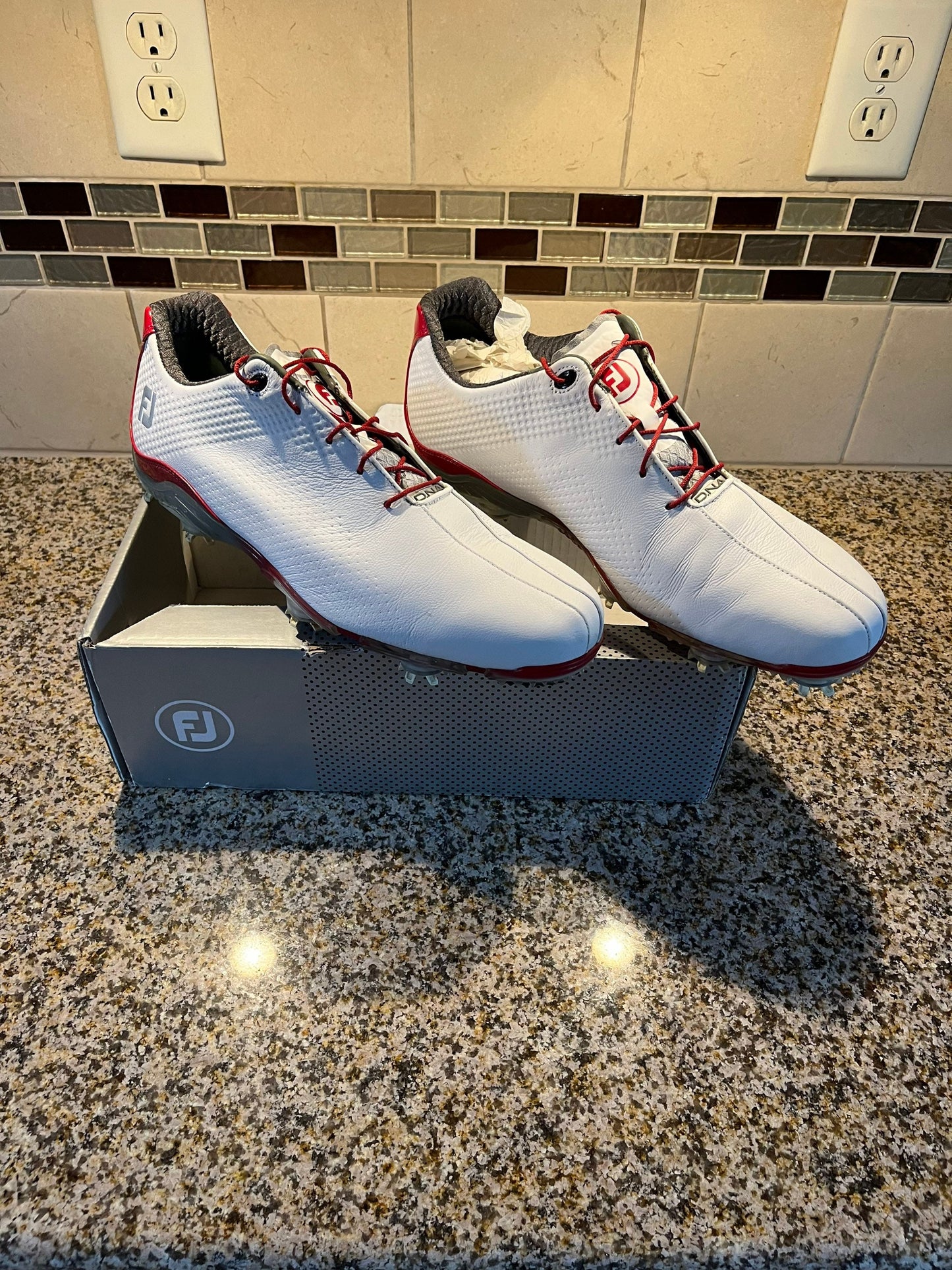 Footjoy DNA Mens Golf Shoes Size 14 Golfing Athletic Ware White/Fire Red In Original FJ bag & box as shown in like new condition