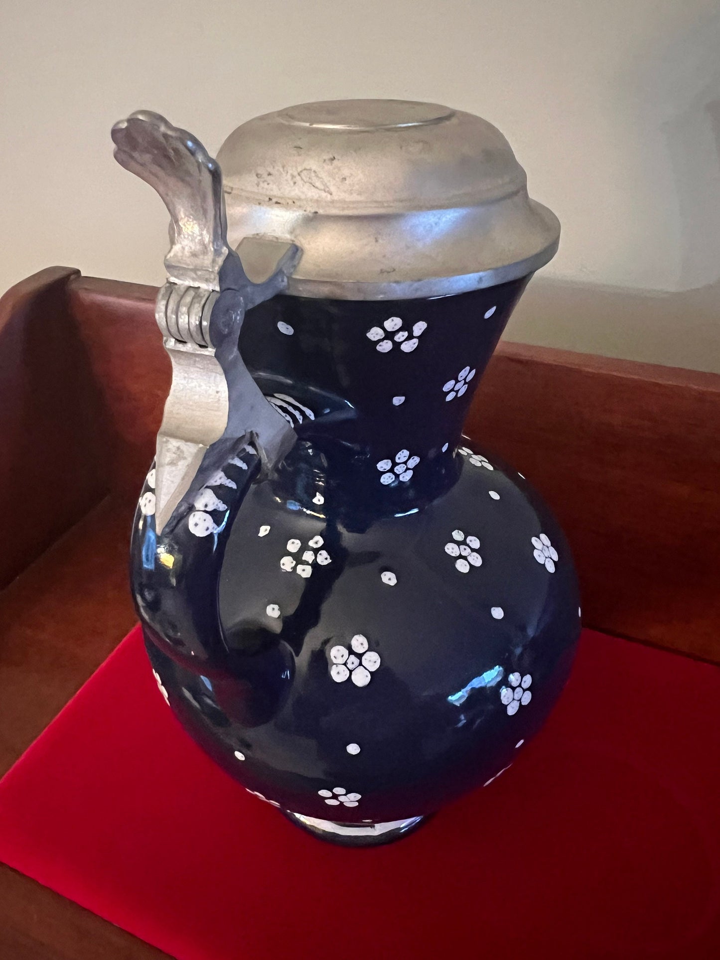 Vintage Gmundner Keramik Dirndl Blue Hand Painted Stein Coffee Tea Pot Rare German Pot Lover Antiques and Vintage