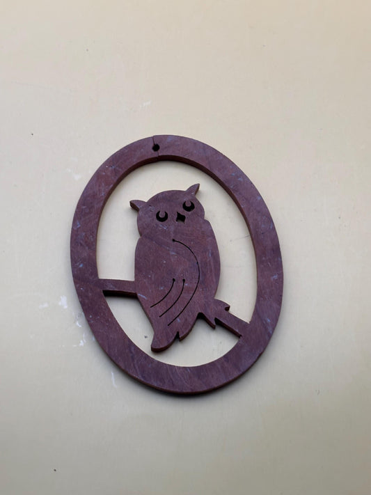 Vintage Laser Cut Wooden Owl Wall Hanging Hardwood Bird Decor Rustic Brown Oval Frame