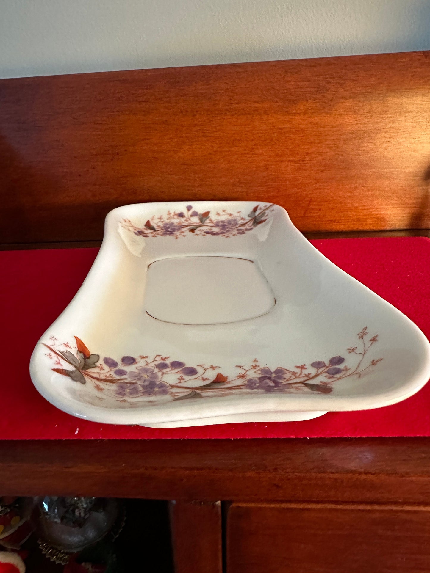 Antique Gutherz Carlsbad Porcelain Dish: Purple Floral Tray