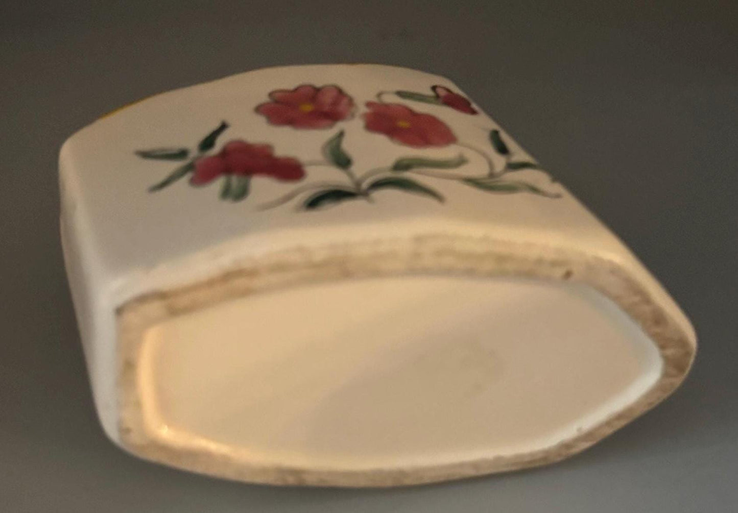 Vintage Ceramic Spoon Rest with Rose Design Spooner Spoon Caddy Hand Painted Lover Antiques and Vintage