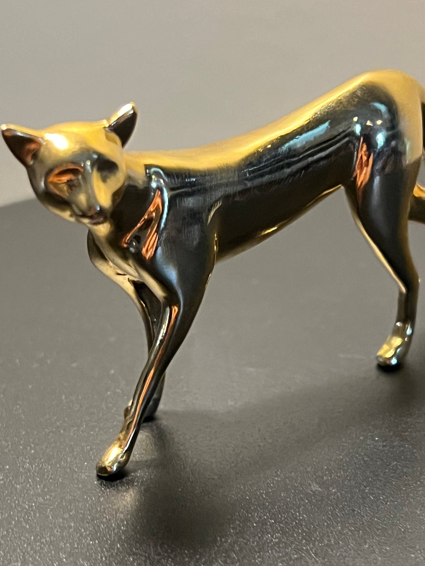 Vintage Polished Brass Cat Figurine - Franklin Mint Faberge Style
