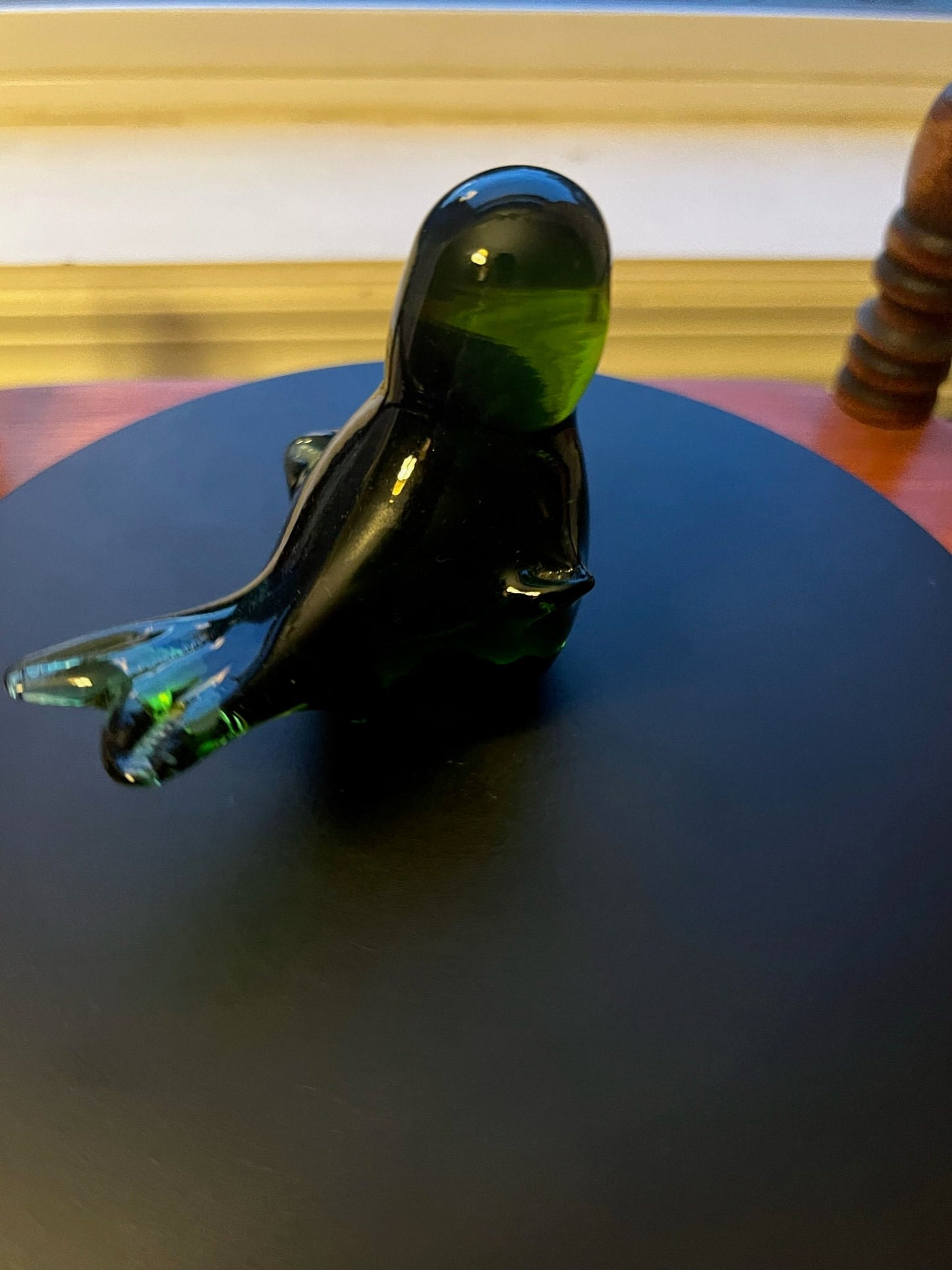 Vintage Green Glass Bird Figurine - Rainbow Art Glass Sculpture
