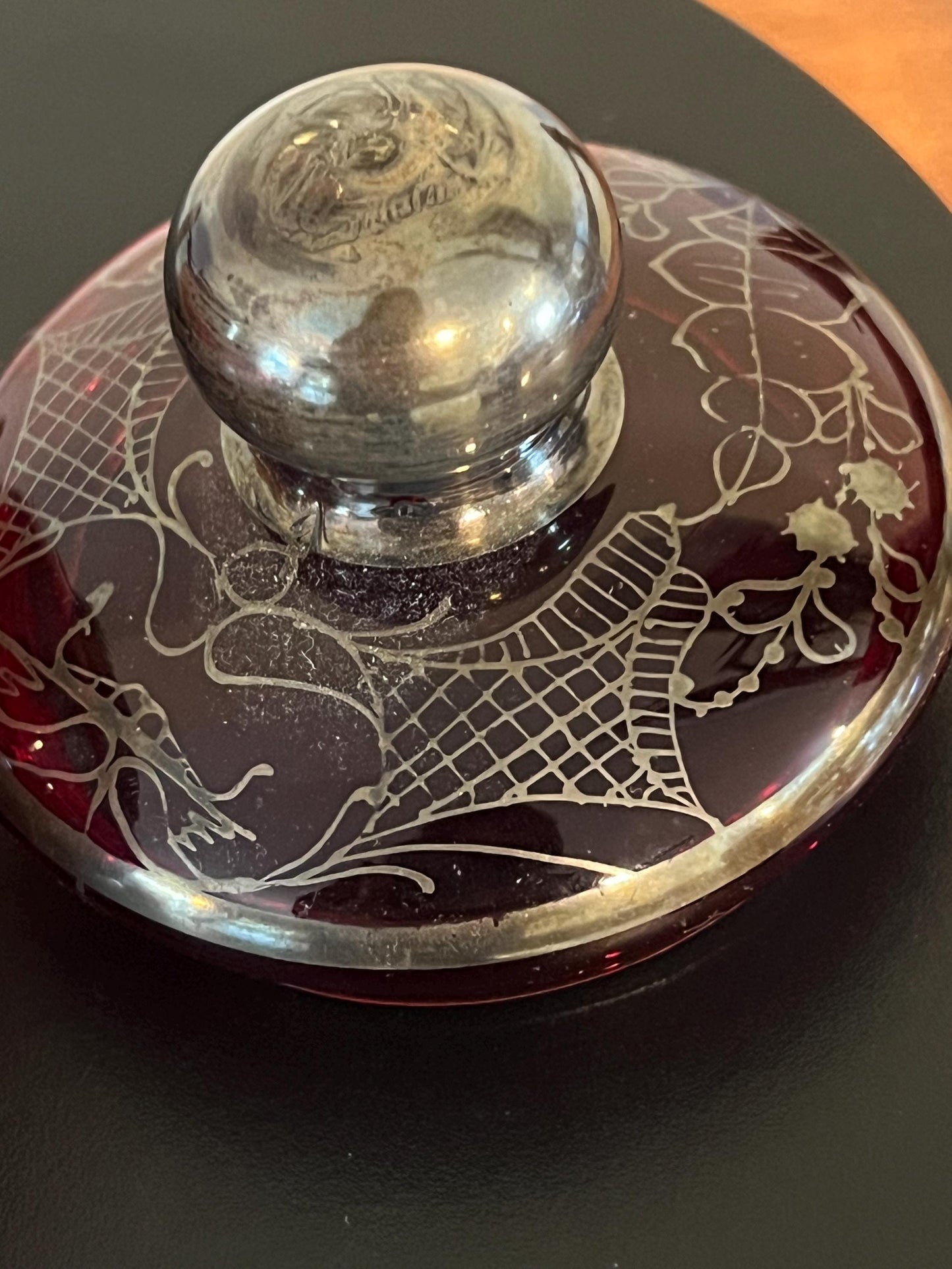 Vintage Ruby Red Glass Trinket Box: Bohemian Silver Gilding