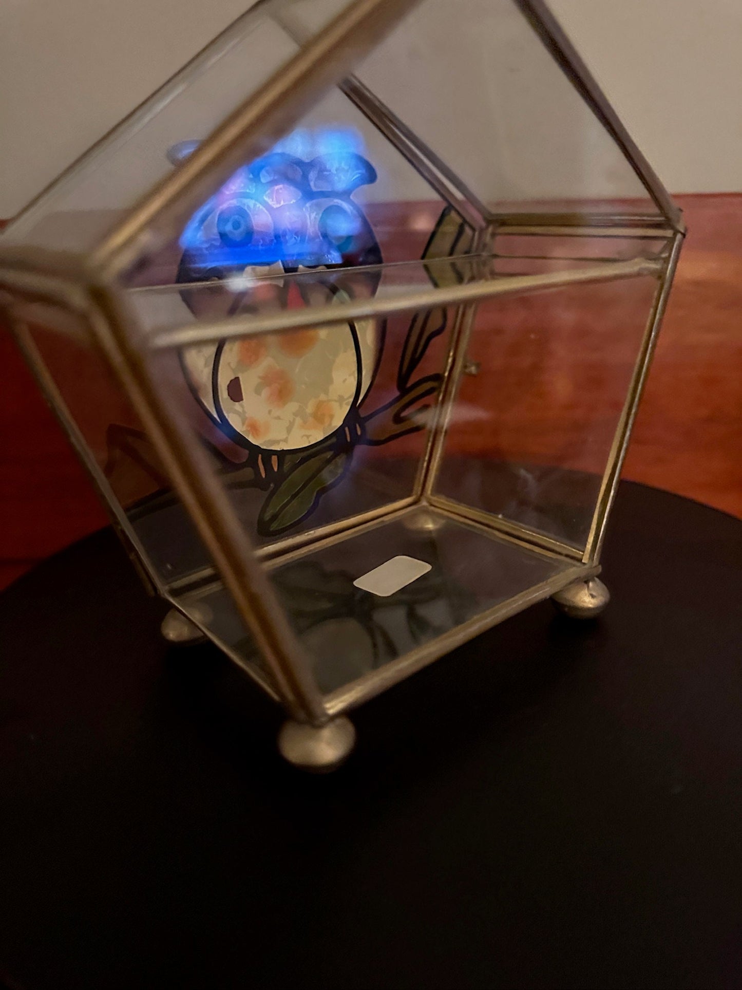 Vintage Stained Glass Owl Trinket Box: Brass & Glass