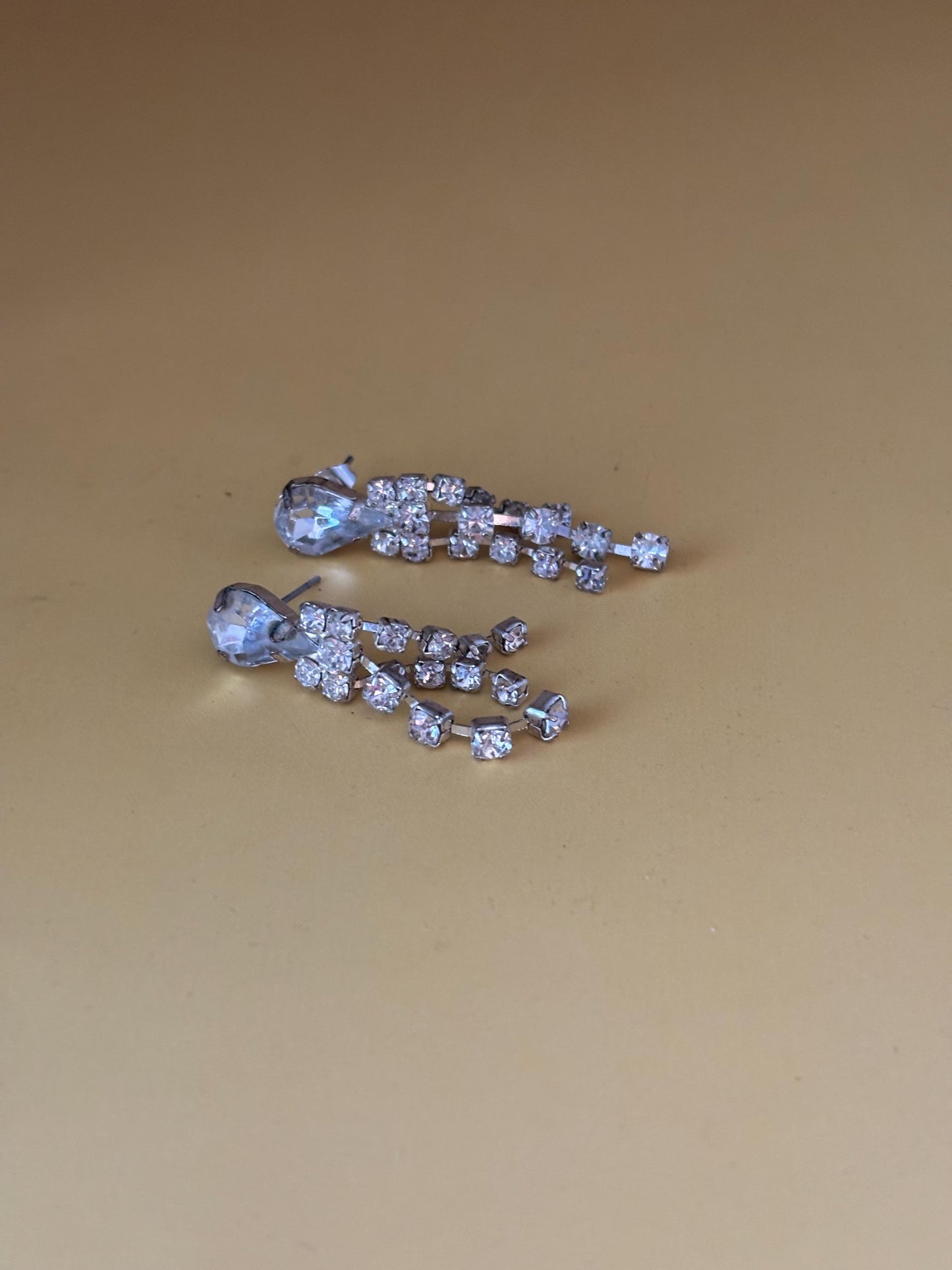 Rhinestone Drop Silver Earrings, Dangle Jewelry
