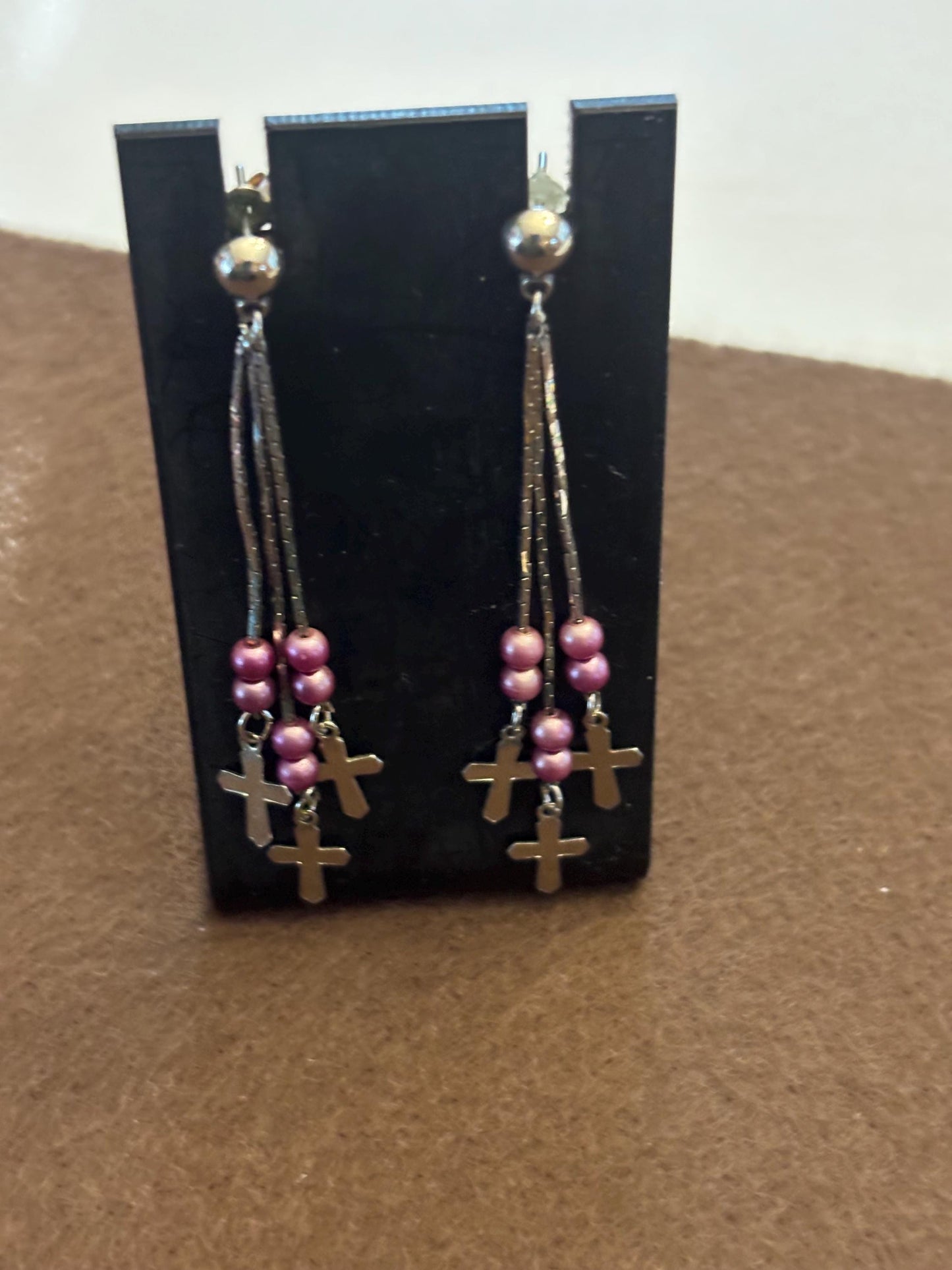 Vintage 3 Cross Sterling Silver Dangle Earrings, Lover Antiques and Vintage