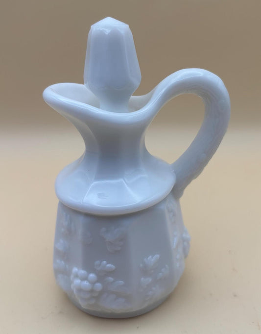 Vintage Milk Glass Cruet with Stopper Westmoreland Paneled Grape Design Lover Antiques and Vintage