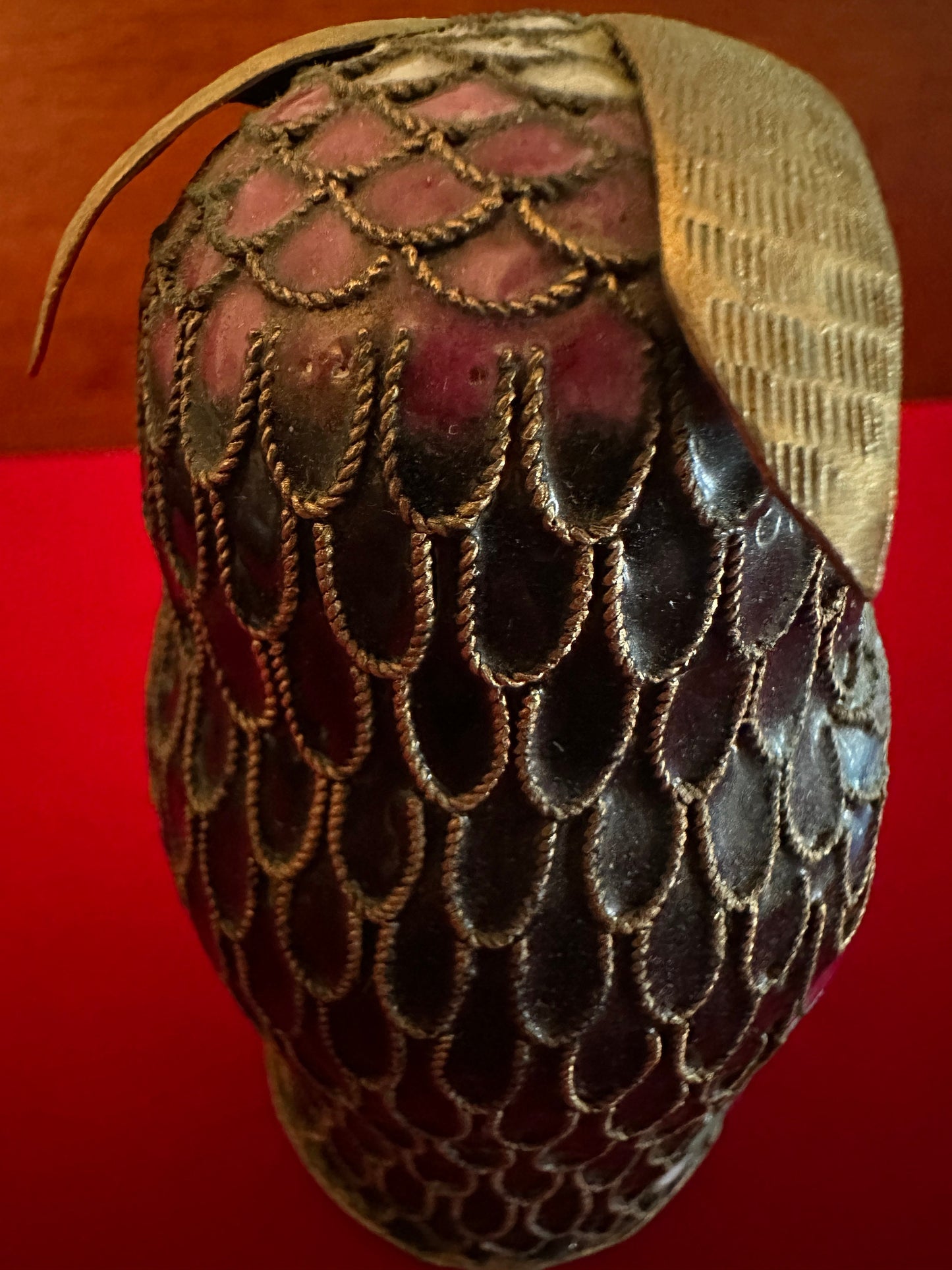Vintage Cloisonné Owl Statue: Enameled Brass Figurine with Gold Top