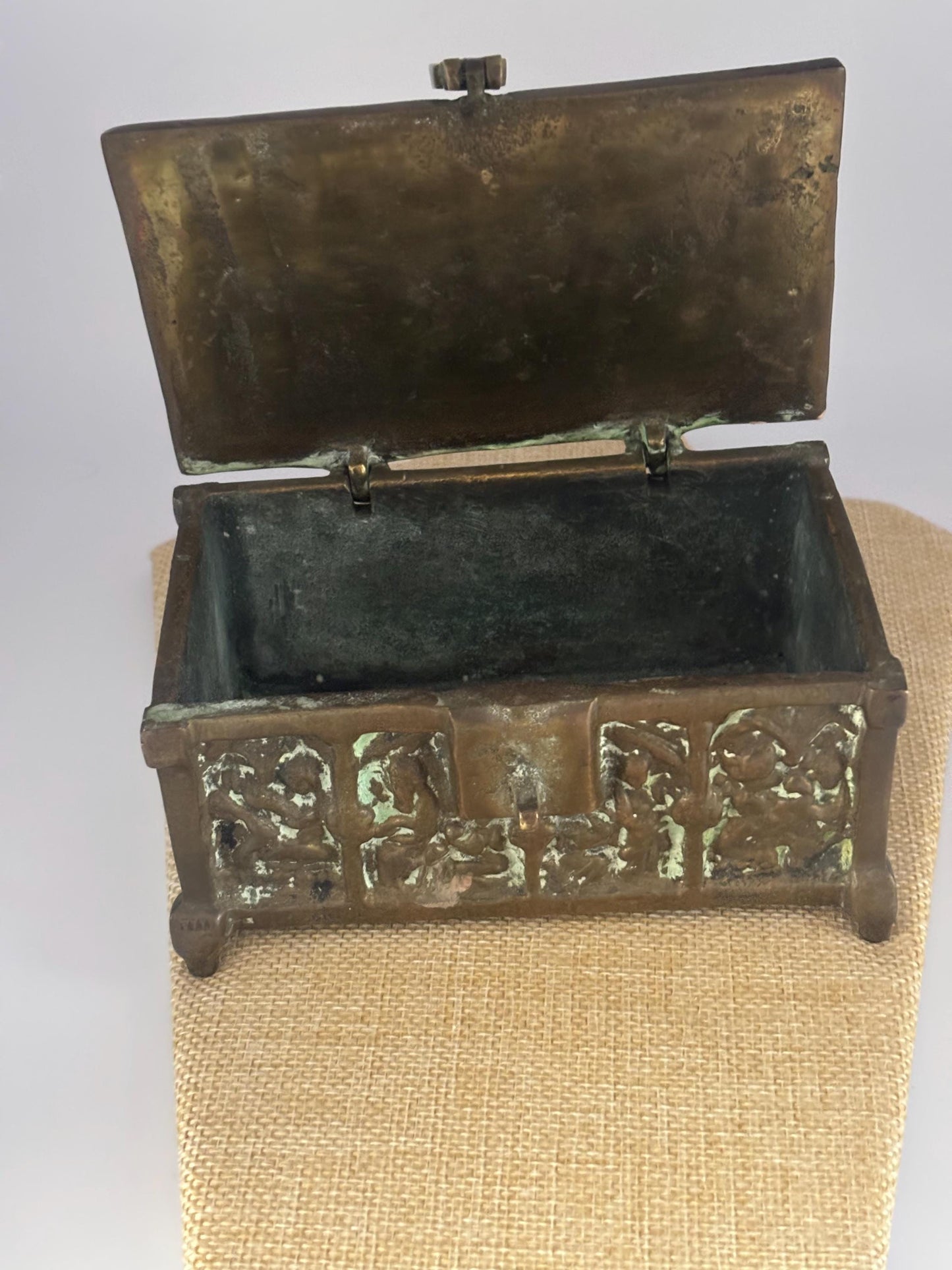 Antique Bronze Trinket Box Casket Container Original Patina Lover Antiques and Vintage