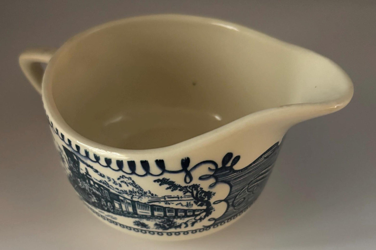 Vintage Currier & Ives Blue and White Creamer Mini Pitcher Lover Antiques and Vintage