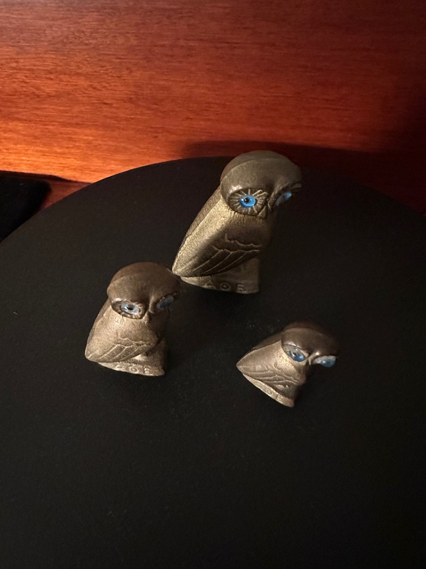 Vintage Brass Owl Family of 3, Brass Owls, Brass Owls with Gems, Lover Antiques and Vintage