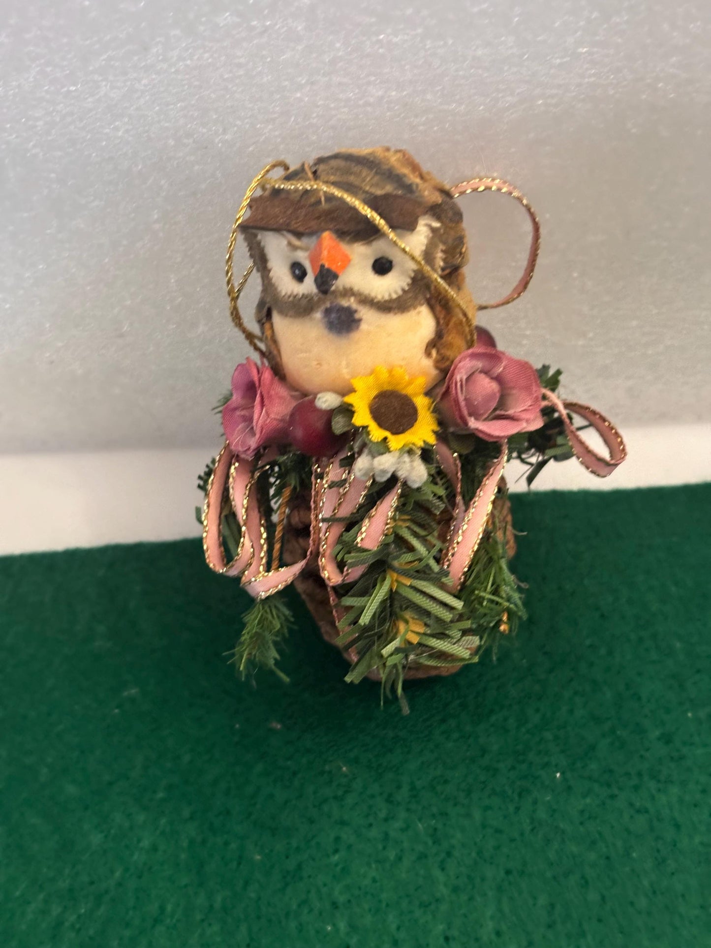 Vintage Owl in Pinecone Basket Ornament Gift For Her Lover Antiques and Vintage