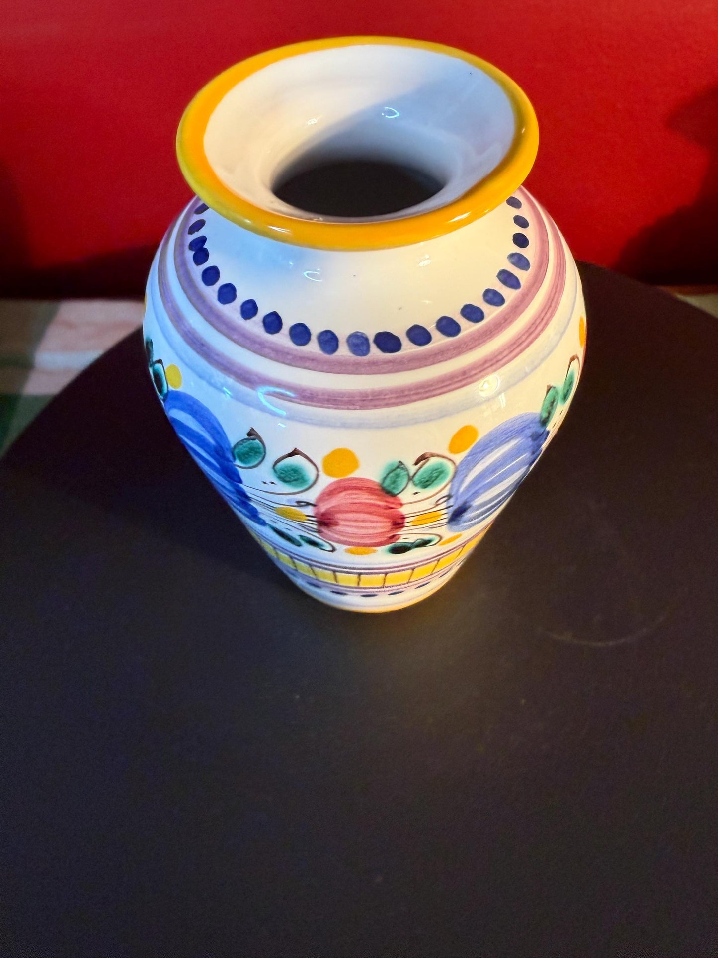 Vintage Modra Slovak Folk Art Mini Vase: Hand-Painted Majolika Pottery, 3 Inch Cream Yellow Blue
