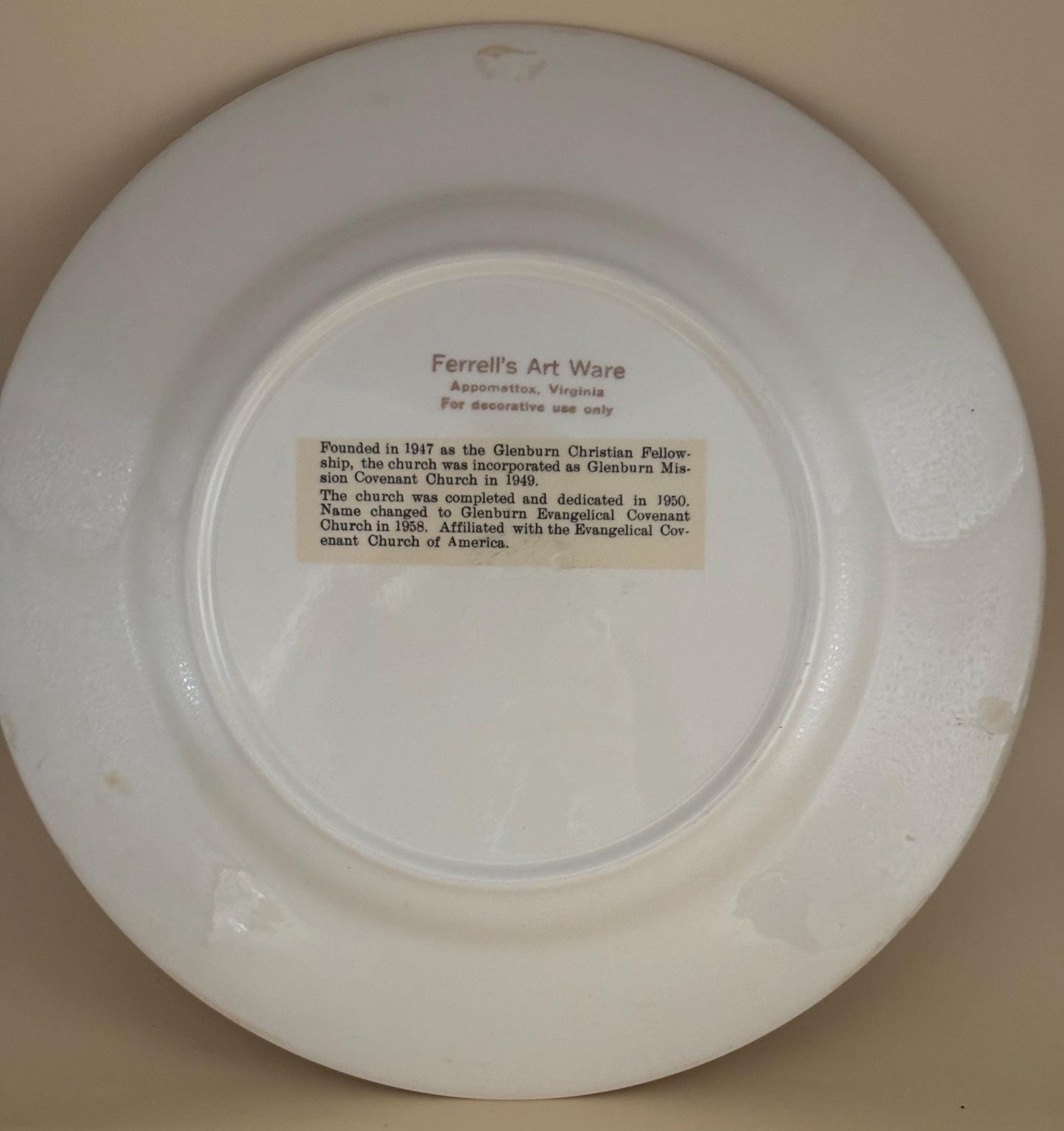 Commemorative Plate of Glenburn Church, Lover Antiques and Vintage