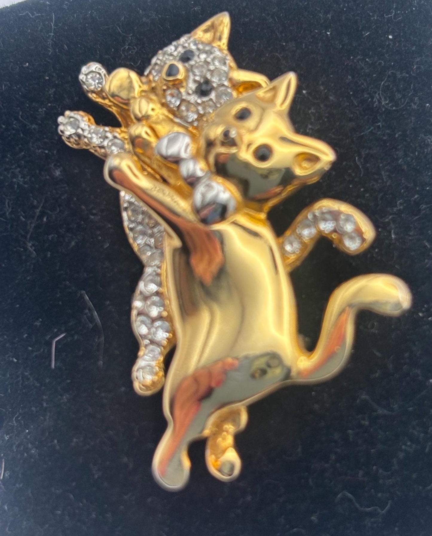 Vintage Cats with Bows Brooch, Gold & Silver Kittens Pin, Lover Antiques and Vintage