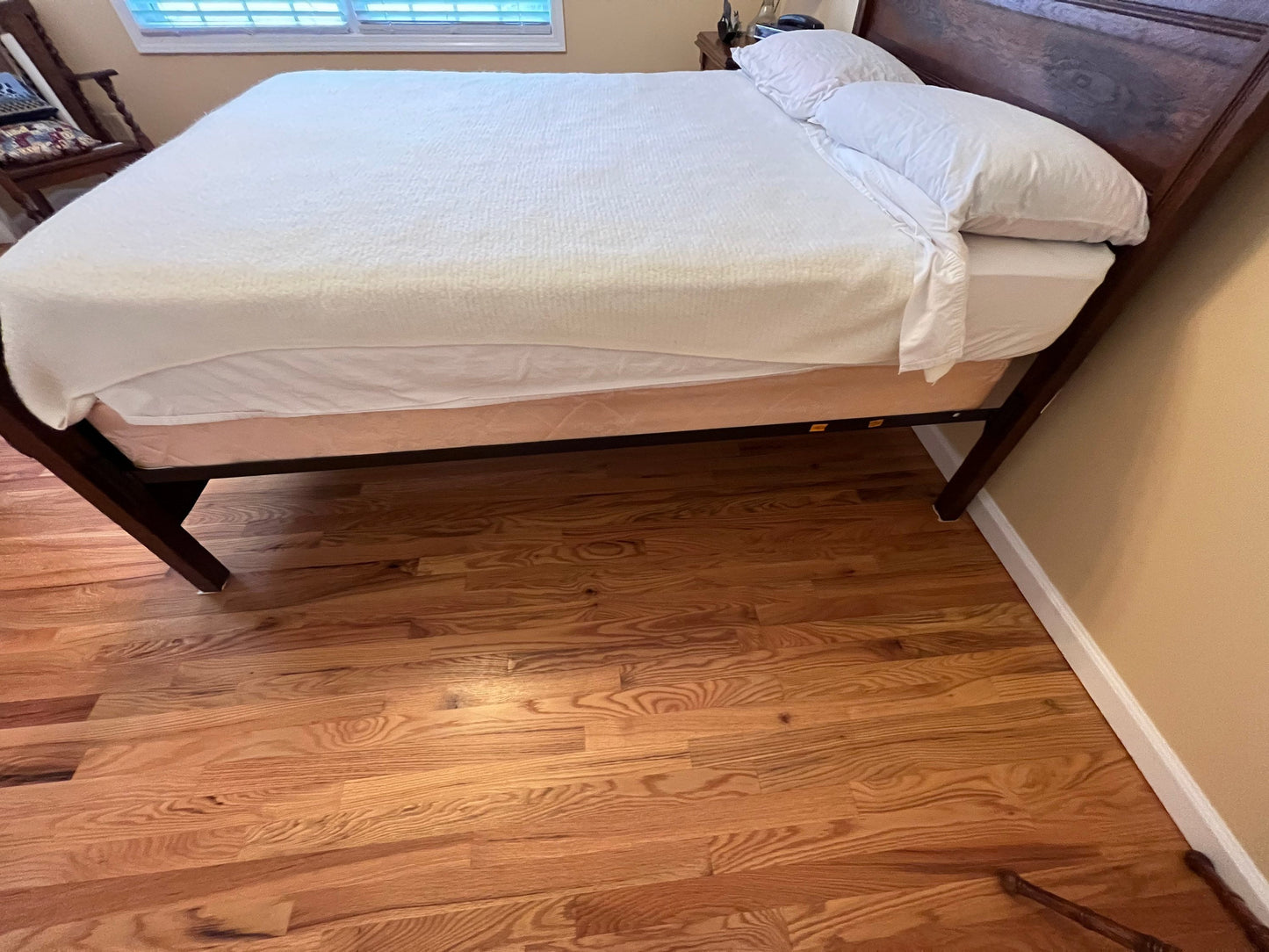 Antique Carved Oak Wood Full Size Bed Headboard, Footboard