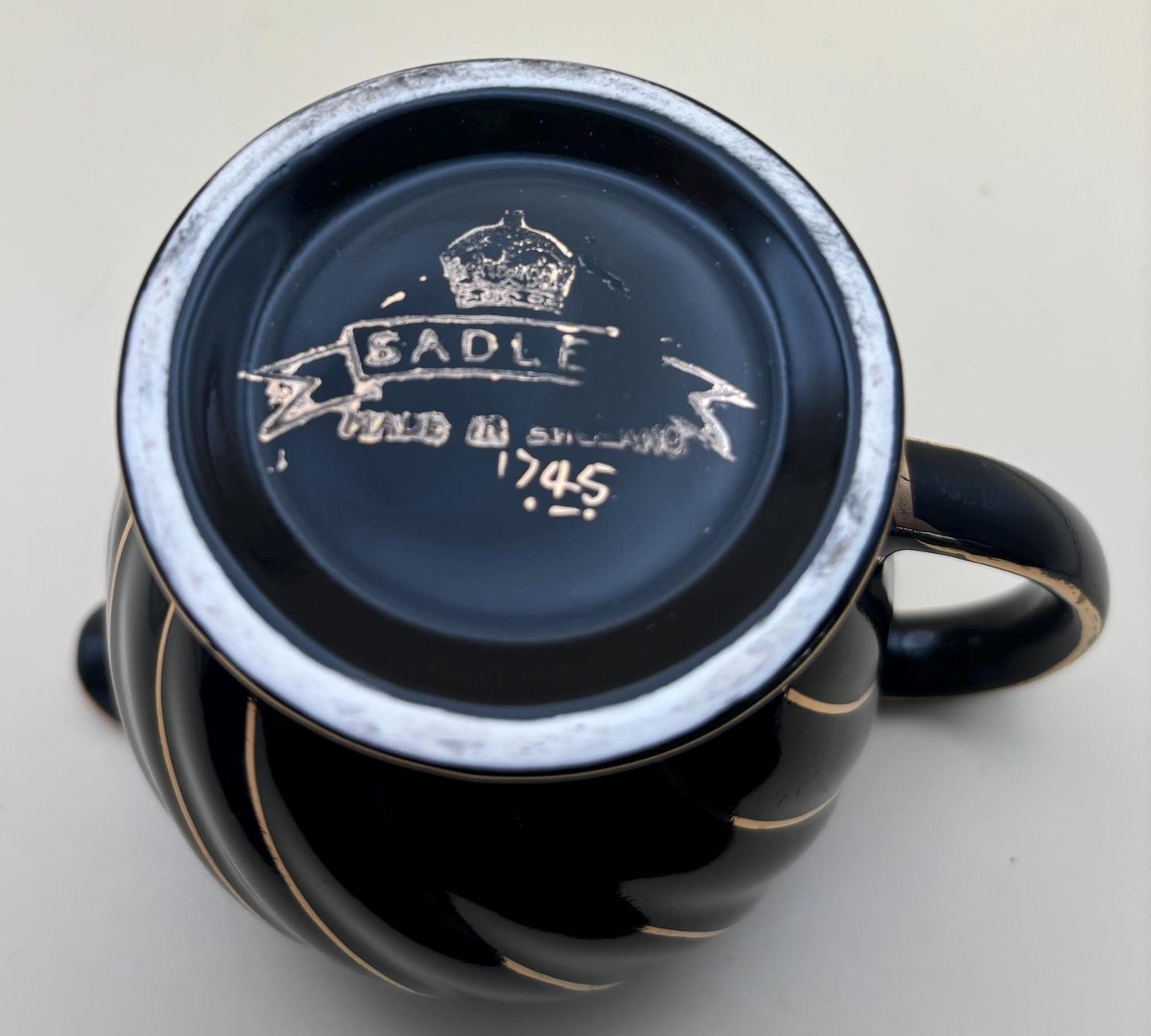 Vintage Sandler England Black and Gold Creamer Lover Antiques and Vintage