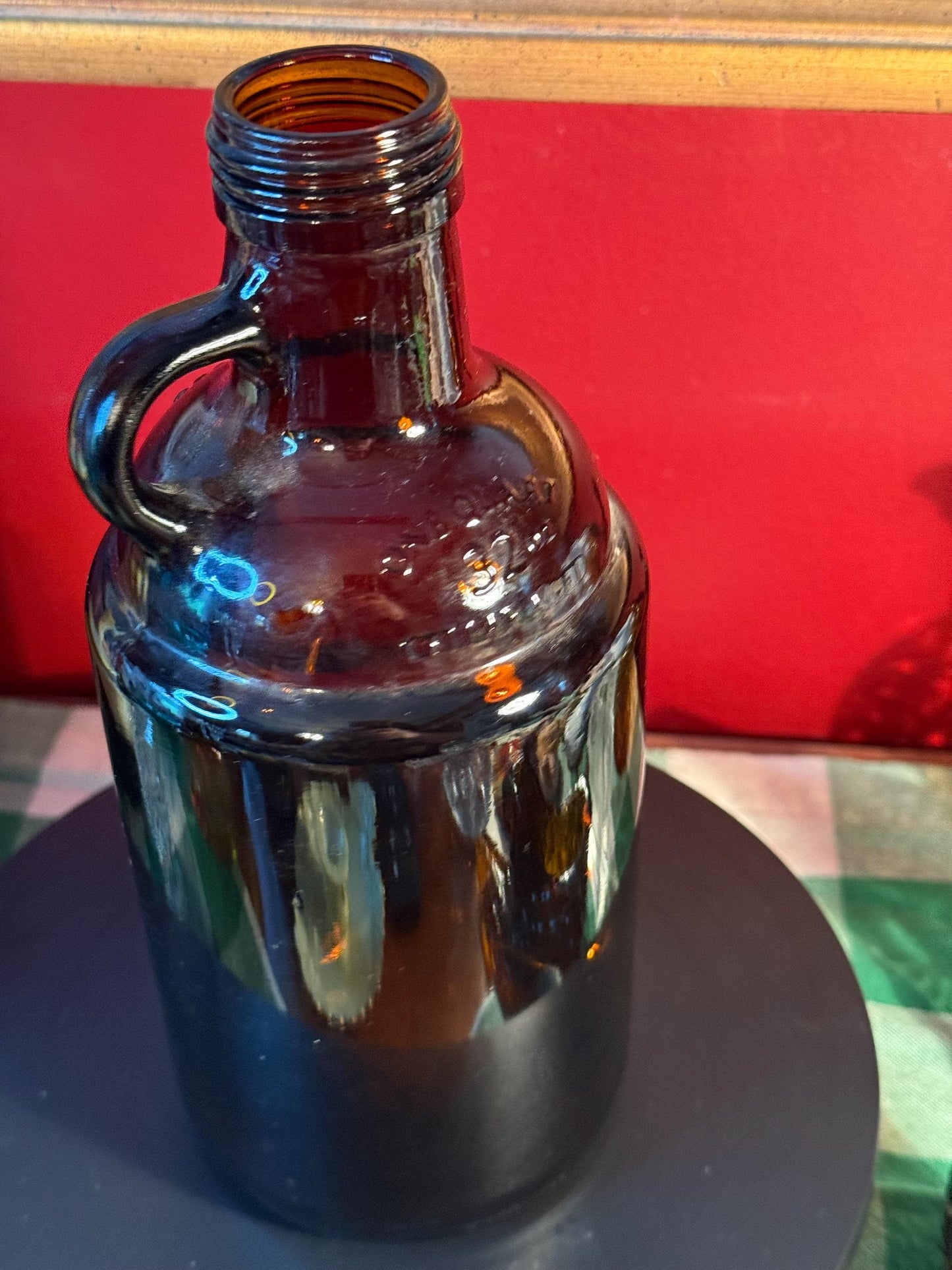 Vintage Amber Glass Growler Jug with Handle 32 oz Brown Beer Bottle Collectible